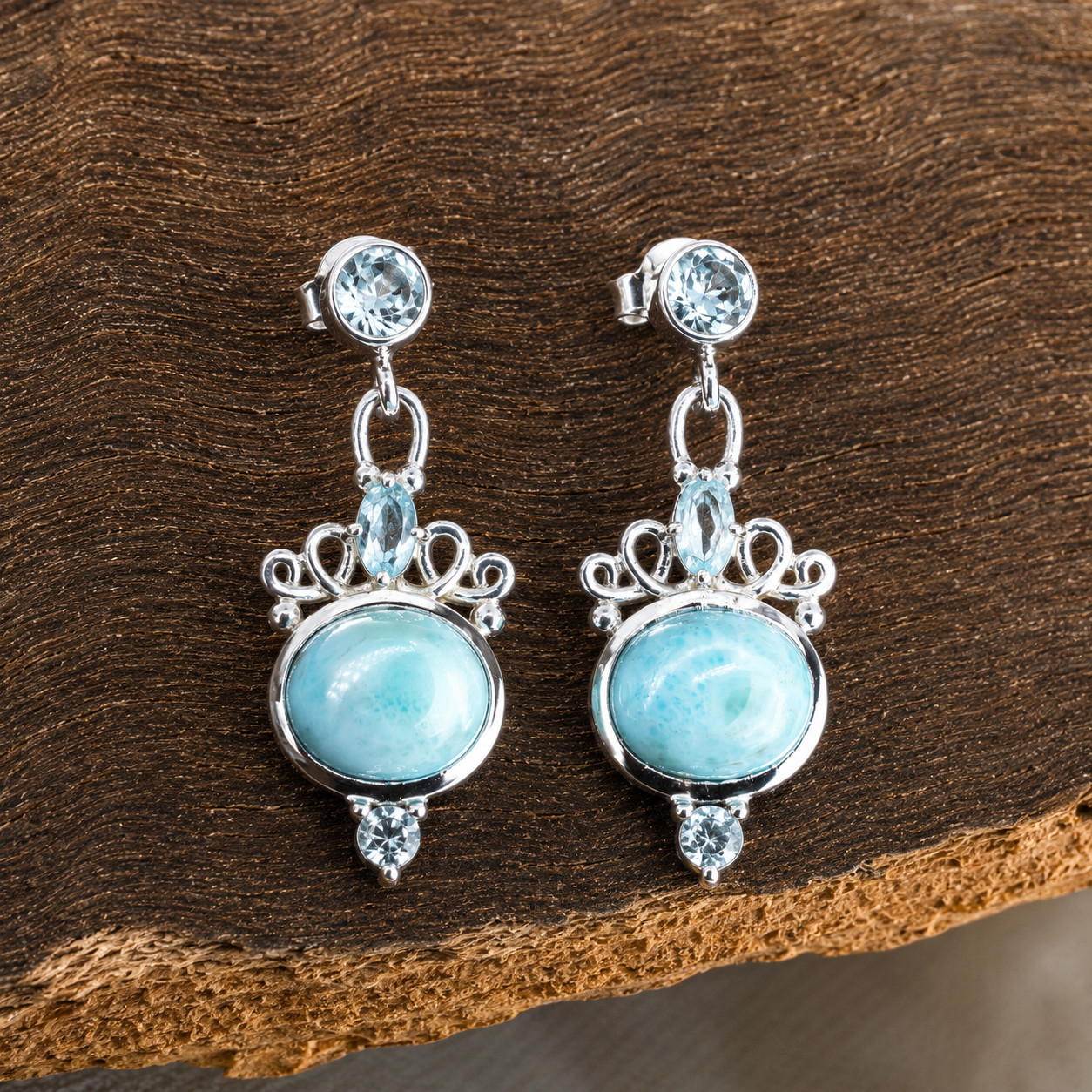 Larimar Blue Topaz 925 Sterling Silver Handmade Women Dangle Earring Gift Her