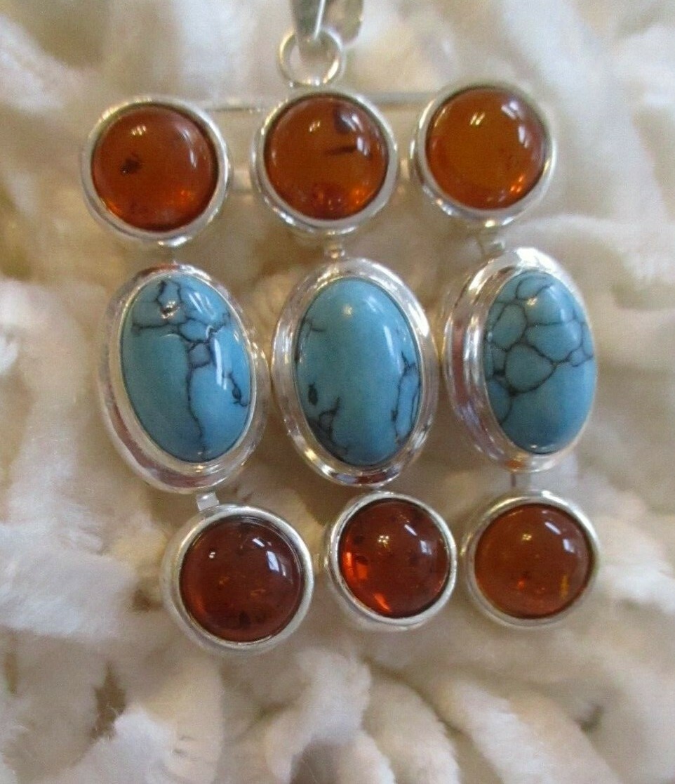 REDUCED Lovely Women of All Ages New Pendant with Faux Turquoise & Amber Stones