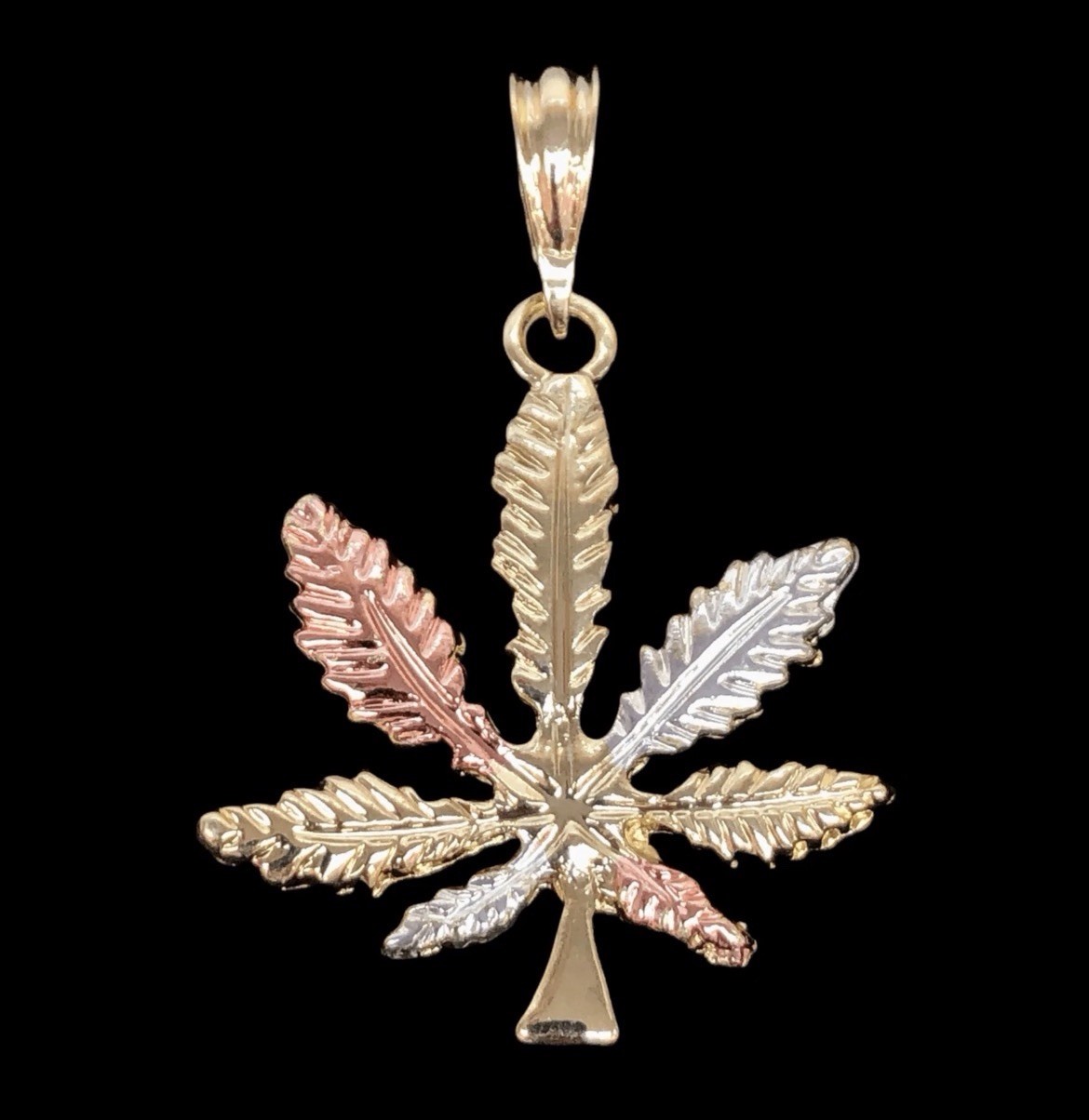 Tri-Color Leaf Charm Pendant 18K Gold