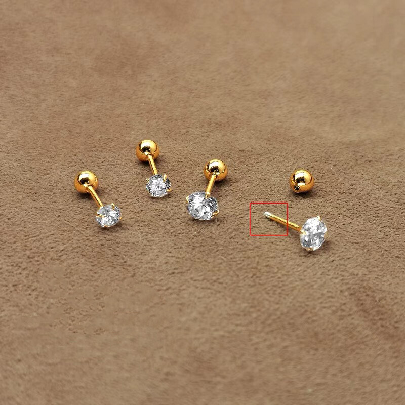 Surgical Stainless Steel Round CZ Earrings Screw Back Ear Studs Men Women 2-6mm