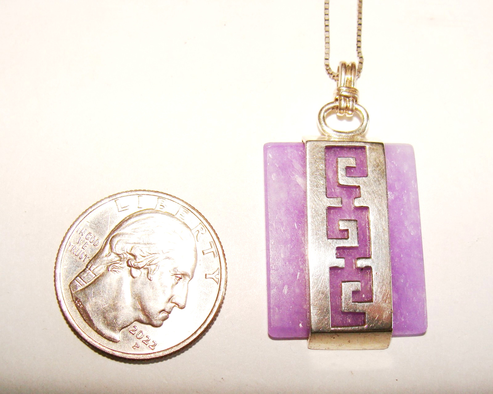 Ross Simons 10.7g Sterling Silver Carved Lavender Jade Pendant & 16″ Necklace