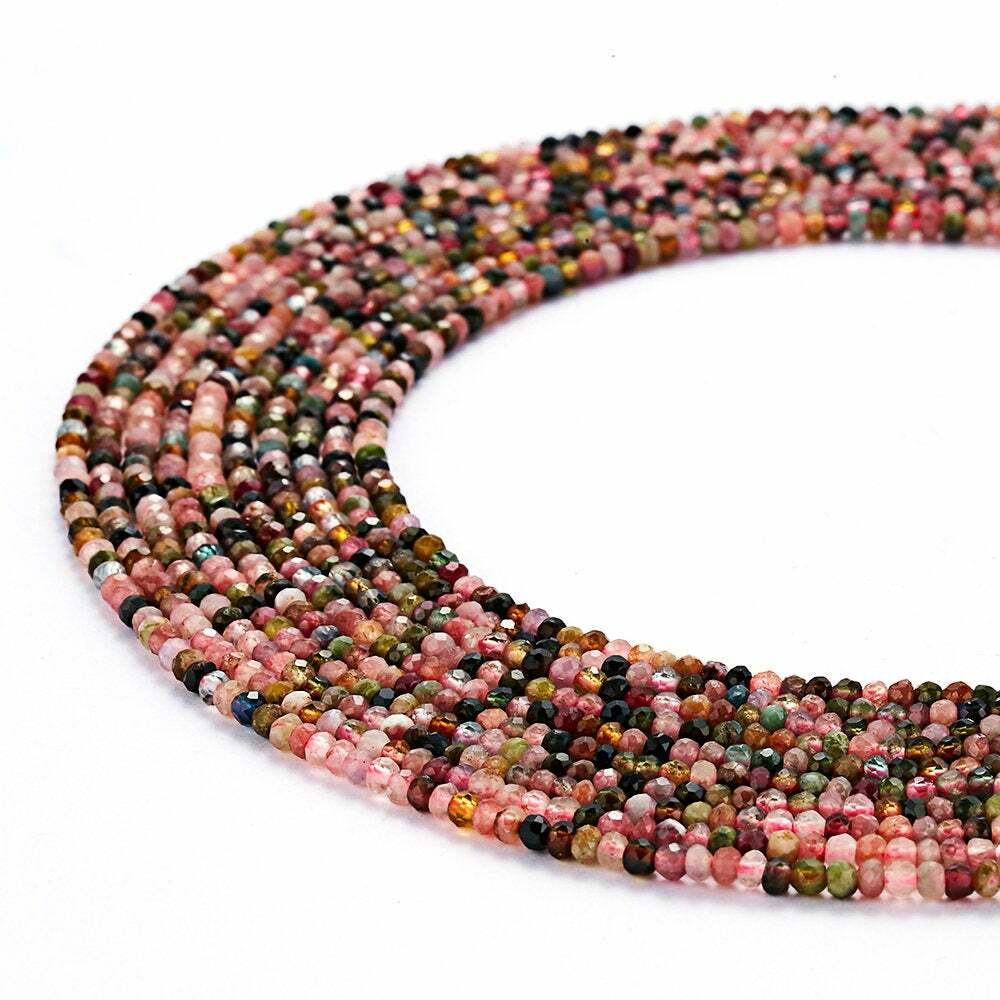 Multi Color Tourmaline Faceted Rondelle Beads 2x3mm 3x4mm 15.5″ Strand