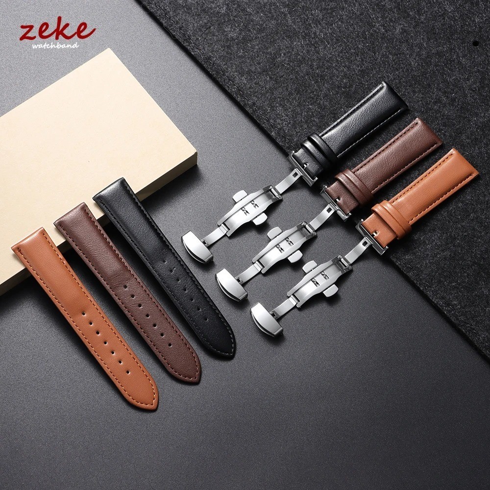 Genuine Leather Strap Watchband with Box Butterfly Clasp Universal Men’s Women