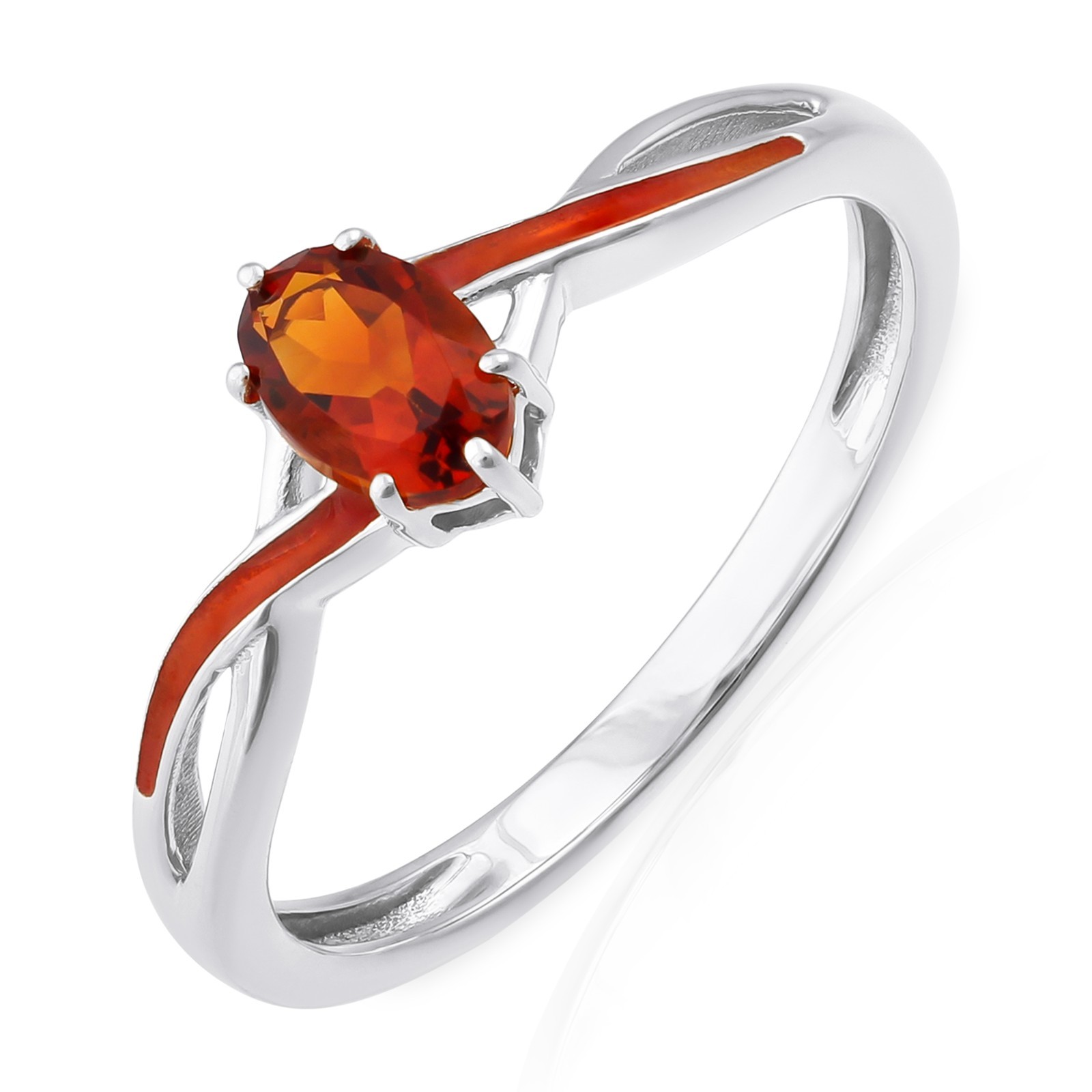 0.45 CT Oval Madeira Citrine Orange Enamel Solitaire Ring 925 Sterling Silver
