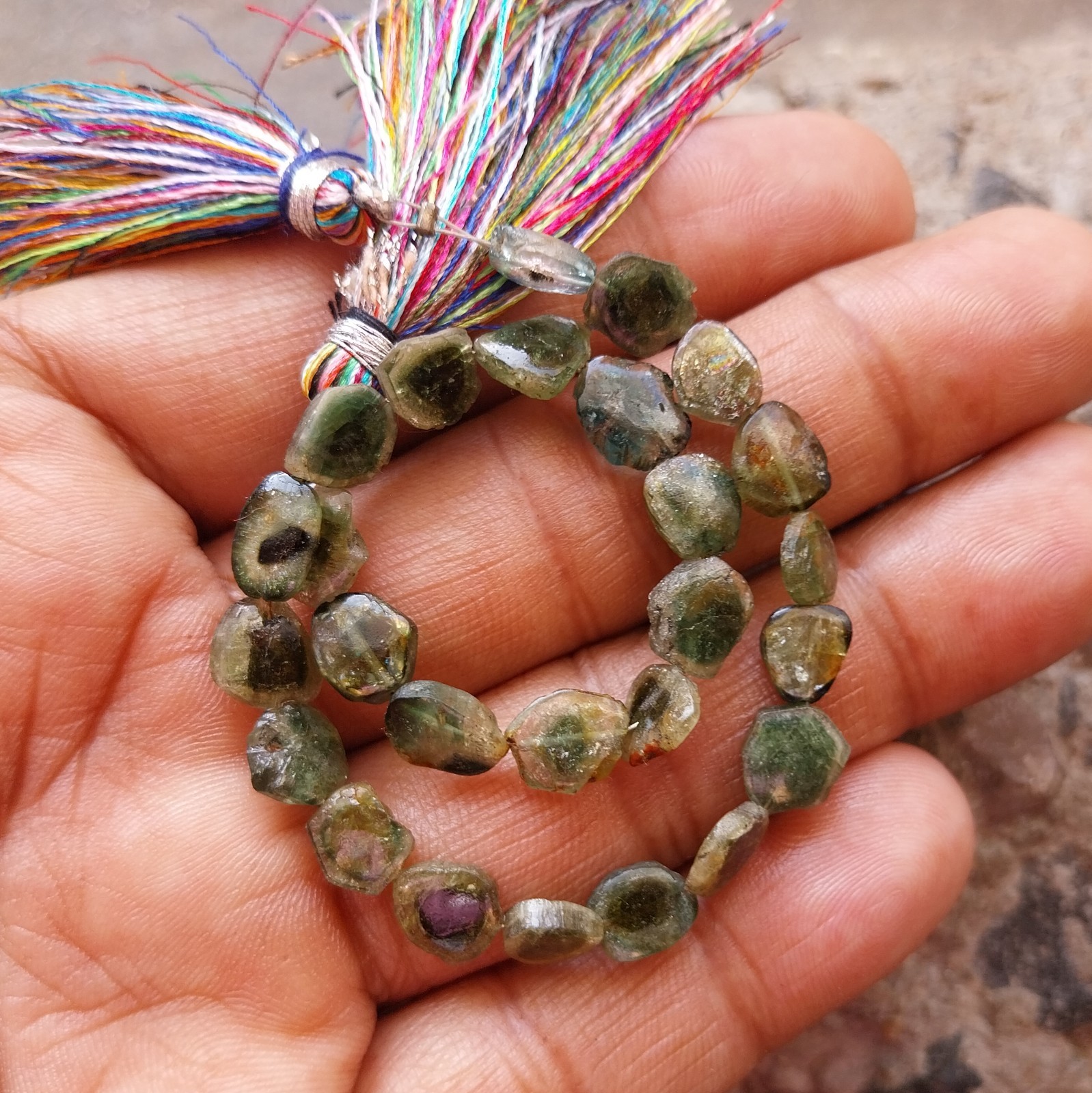 40 Ct 6.5×7 to 7×8.5MM Natural Bi Color Tourmaline Smooth Slice 8 inch Necklace
