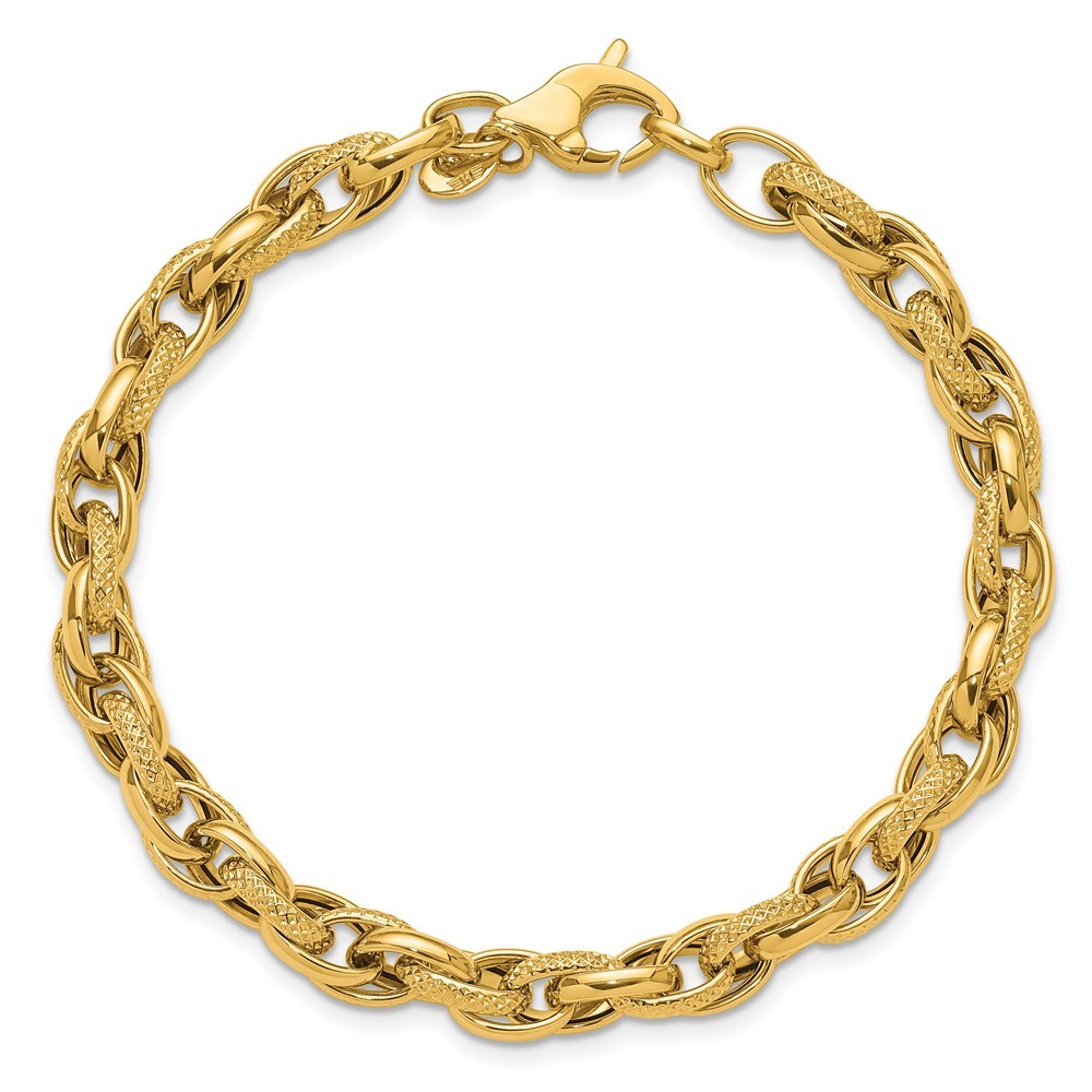 18K Yellow Gold 6.3mm Link Chain Bracelet Lightweight, Polished,
