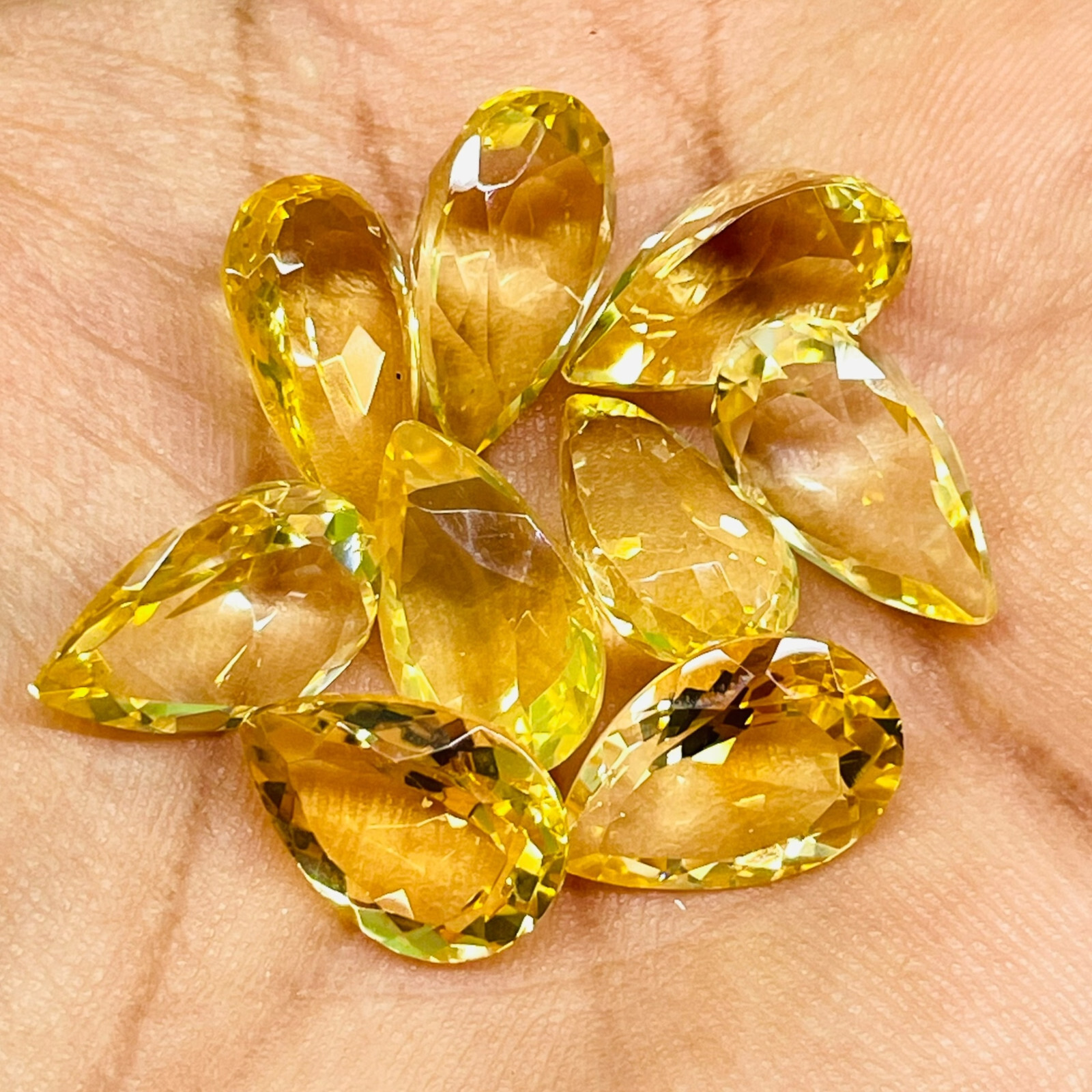 VVS 9 Pcs Natural Citrine 14-15.5mm Pear Cut Loose Untreated Gemstones Lot