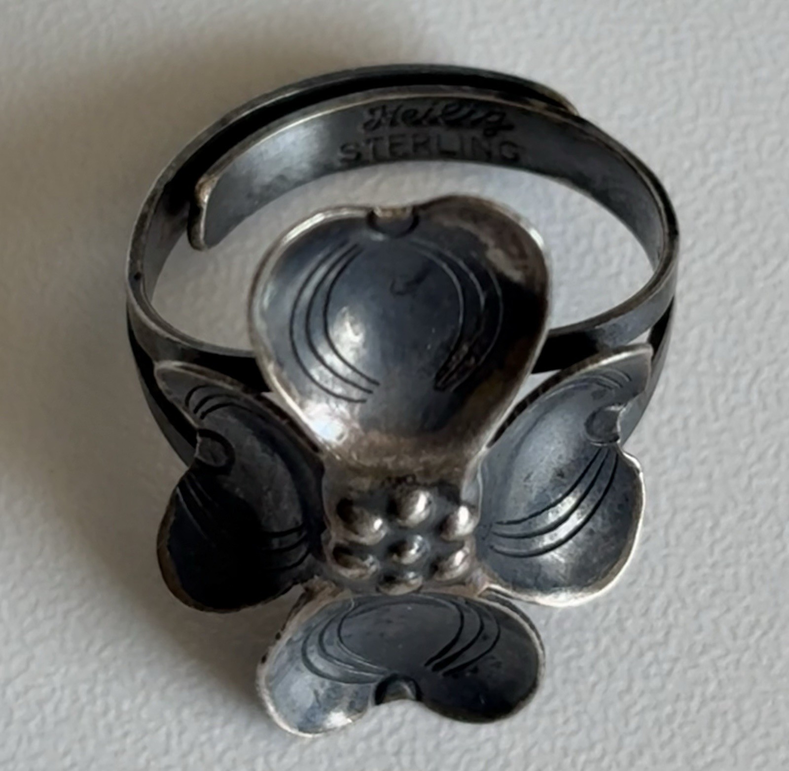 Vintage Herman Heilig Signed Sterling Silver Dogwood Ring 1930s-50s Adjustable