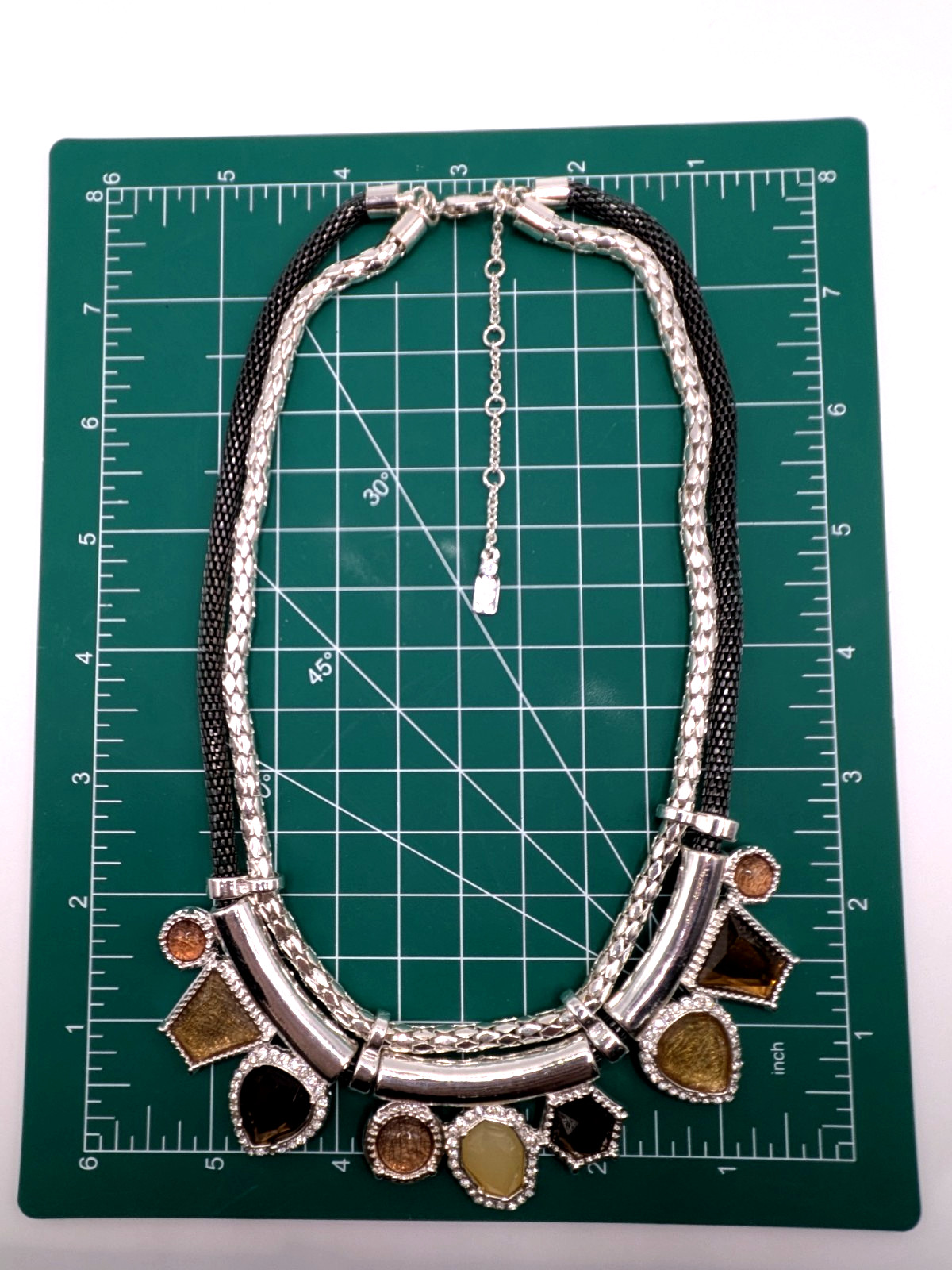 Jlo Bold Chunky Statement Necklace Silver & Black with Crystals