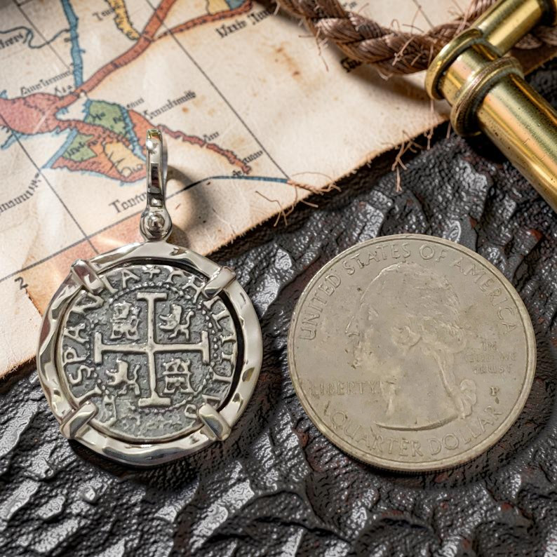 Atocha Silver Coin Pendant Sterling Hammered Bezel Shipwreck Certificate