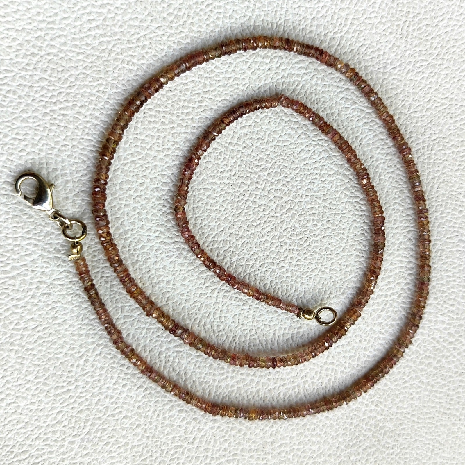 Natural Madagascar Brown Sapphire 2.5-3mm Faceted Rondelle Bead 19″ Necklace