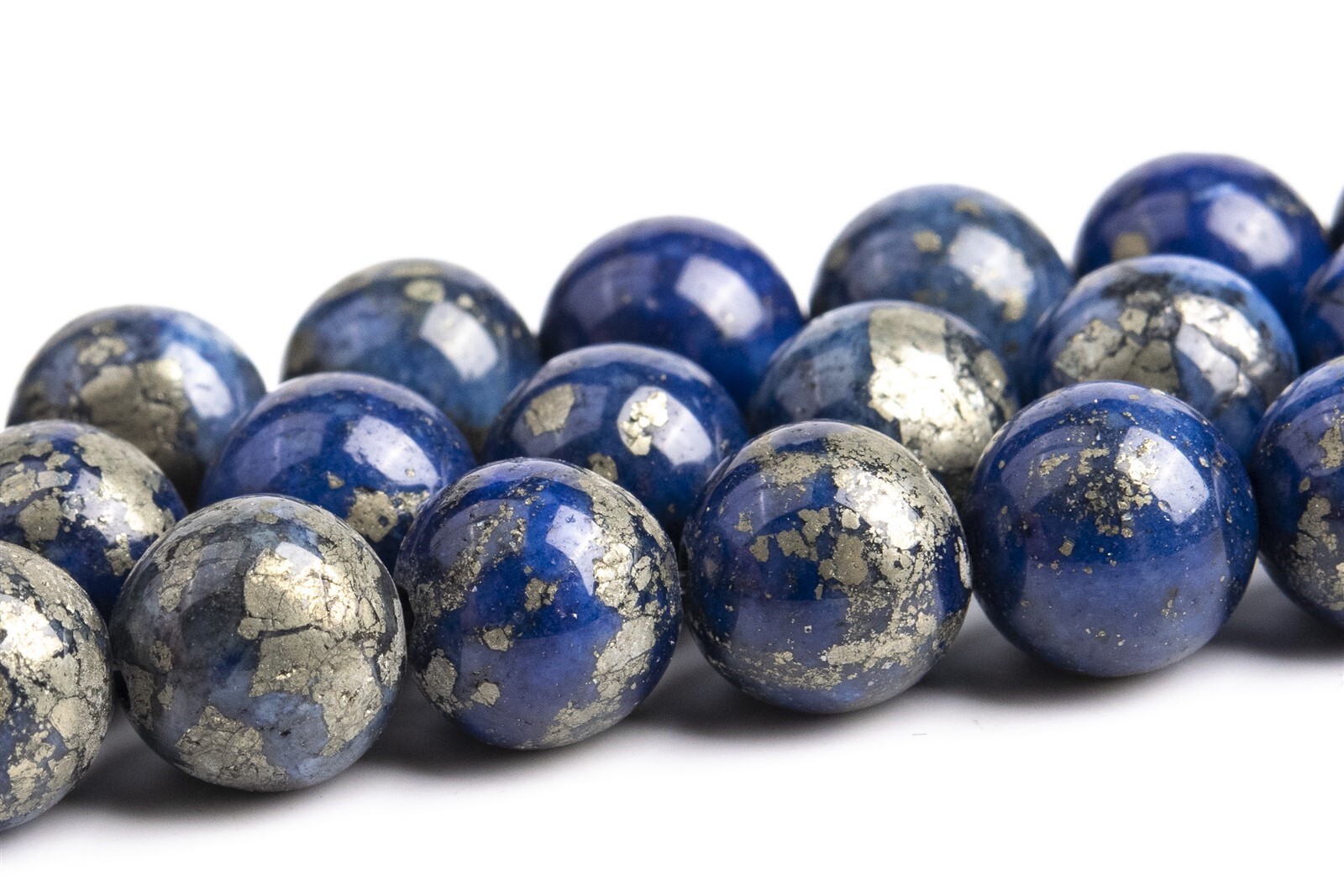 7-8MM Pyrite Beads Lapis Lazuli Blue Color Round Gemstone Loose Beads