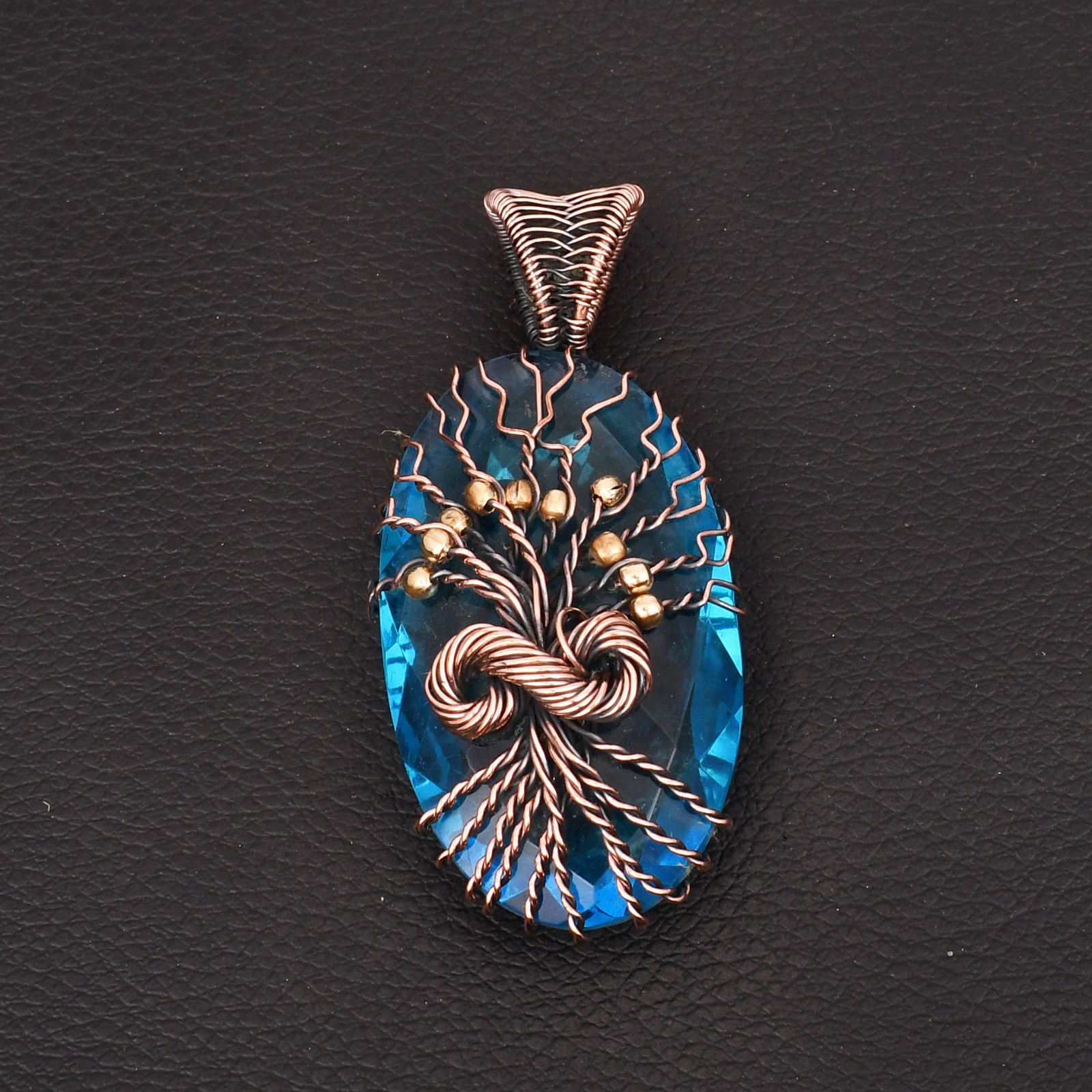 Tree of Life Pendant Wire Wrapped Copper Blue Topaz Gemstone Necklace Jewelry