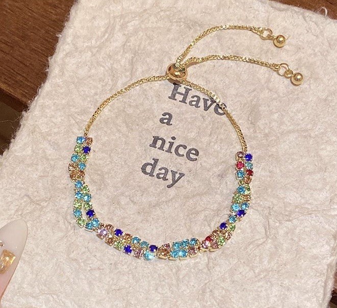 Fashion Colorful Cubic Zirconia Geometric Crystal Adjustable Slider Bracelet