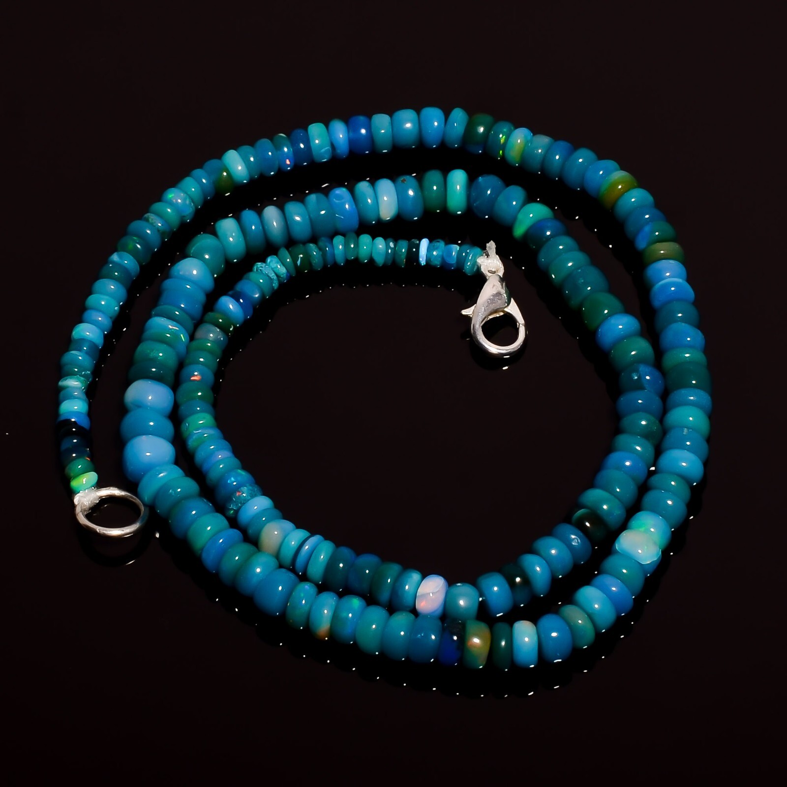53 Ct. Blue Ethiopian Opal Gemstone Rondelle Smooth Beads Necklace 17″ A-3312