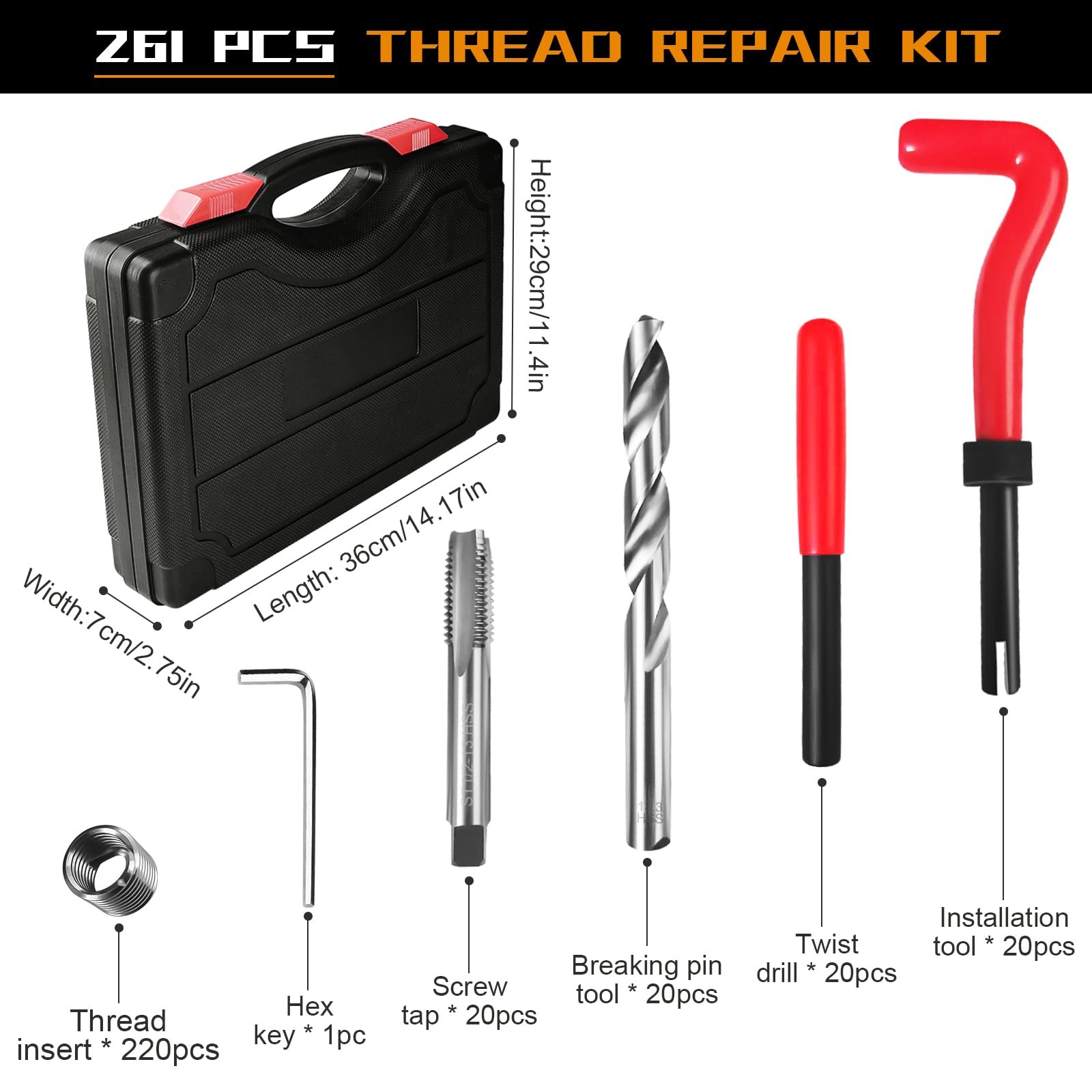 Ajulybee Helicoil Thread Repair Kit 261 Pcs Thread Chaser Kits Hss Drill