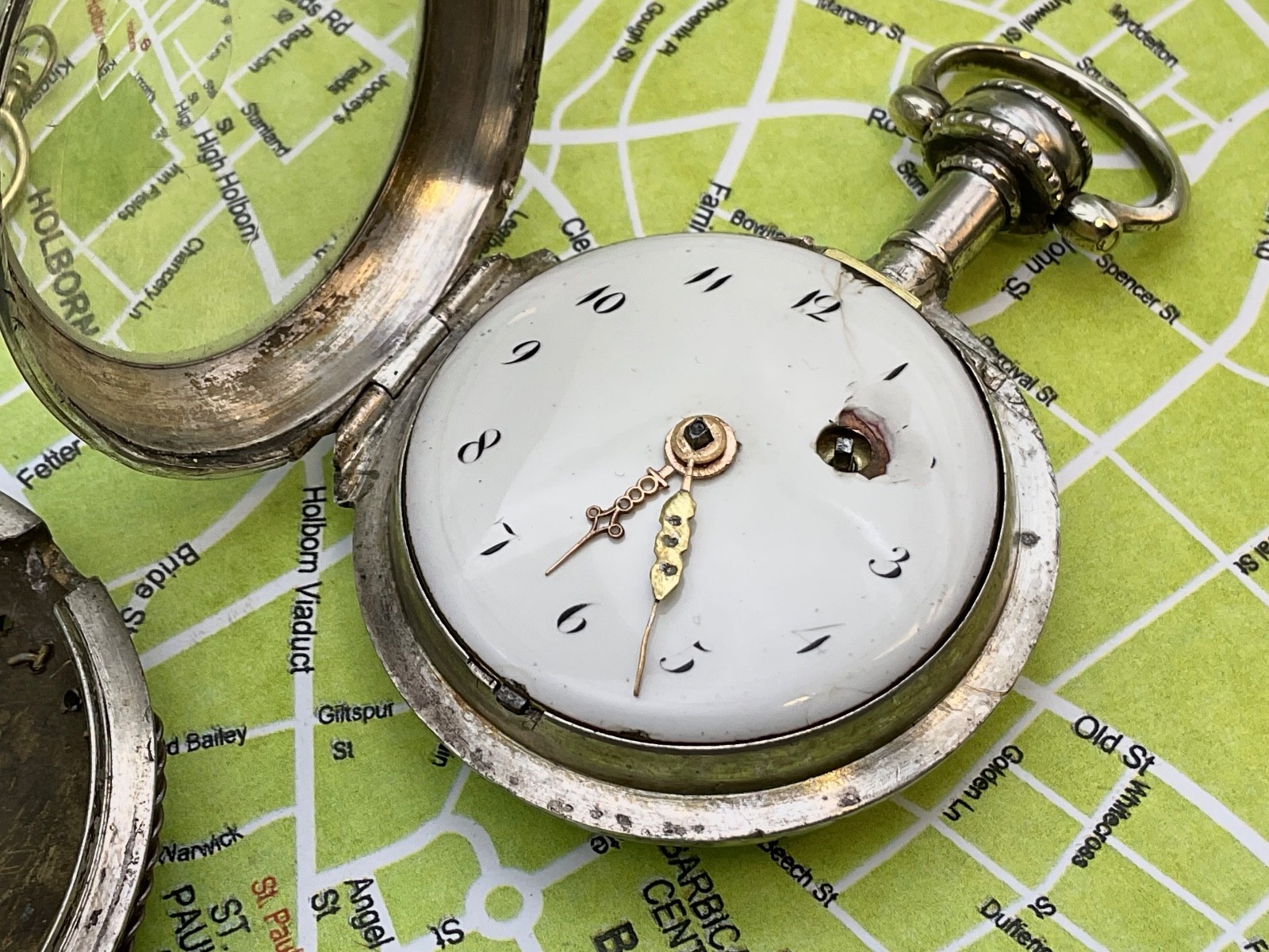 Austrian Silver Pair case Laquered Verge 1820 . Pocket Watch