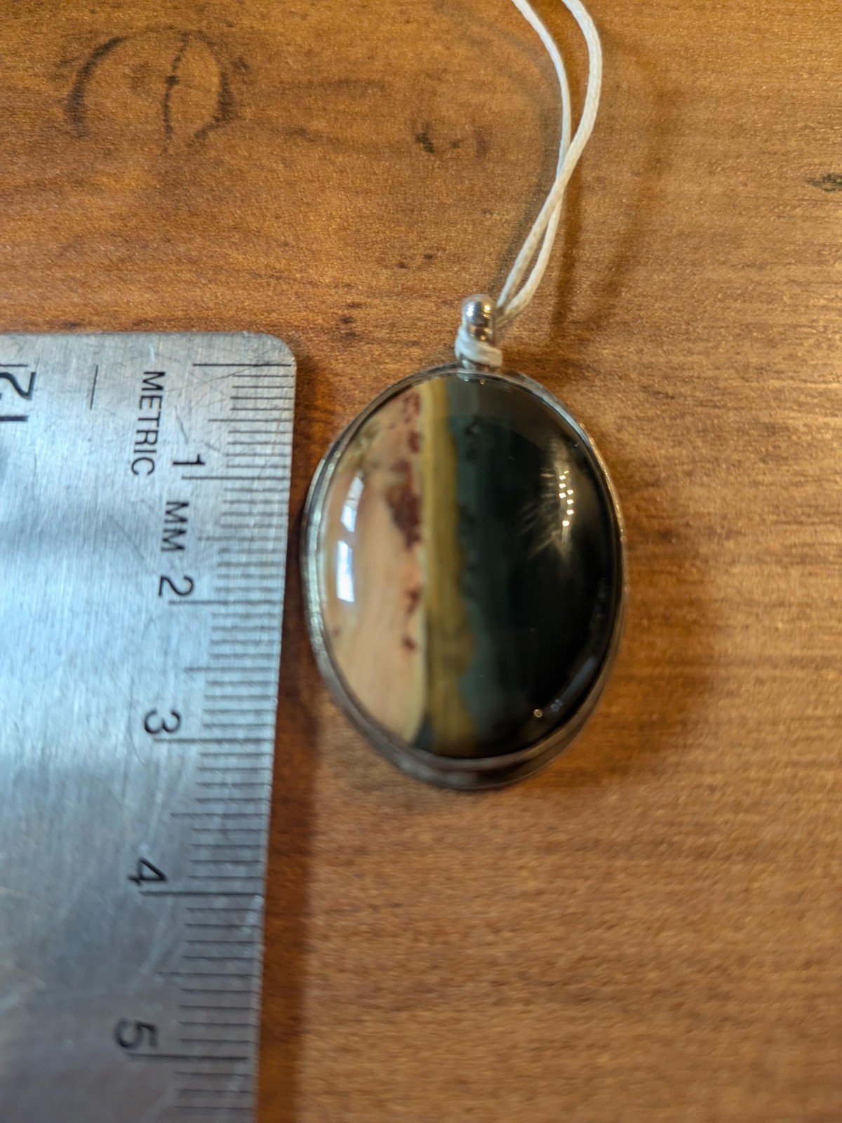 Pendant – (Set in Silver) Picture Jasper/Blue Jasper Handmade