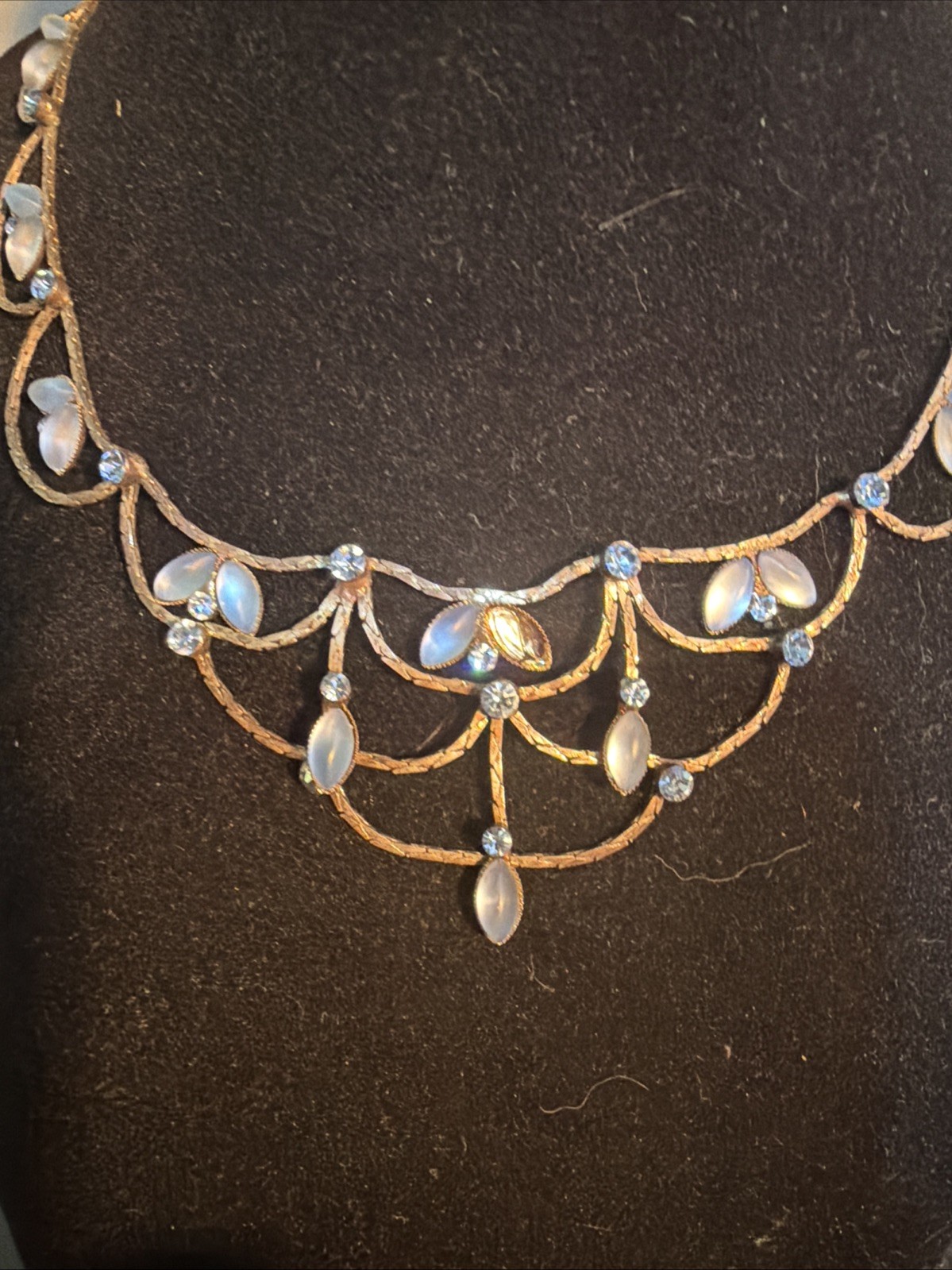ANTIQUE EDWARDIAN MOONSTONE NECKLACE 18kgp CHAIN Hook CLASP 16” RARE Estate Find
