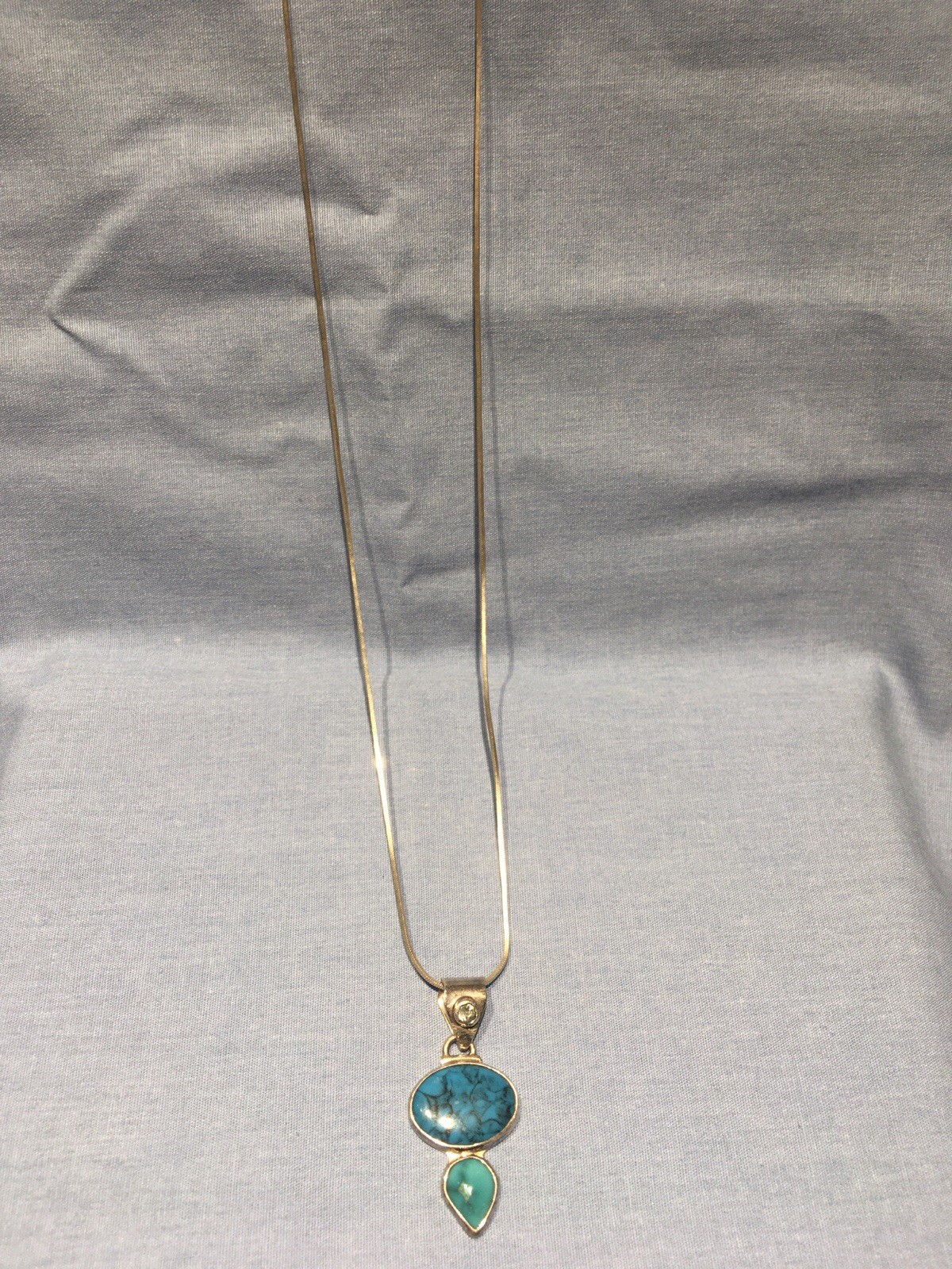 Vintage Ann King Sterling Turquoise Pendant Necklace 925