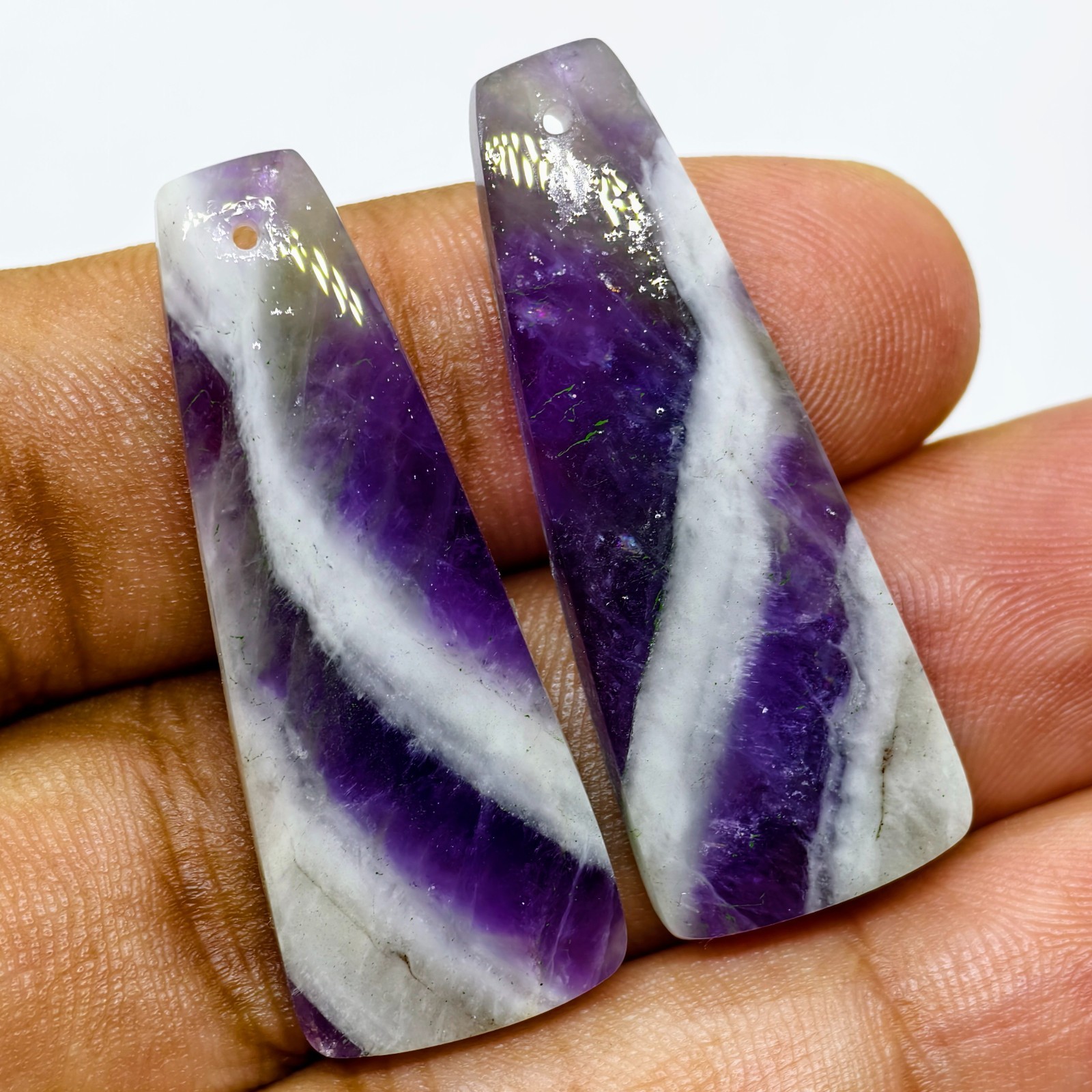 36 Cts Natural Amethyst Drilled Pair Cabochon Gemstone For Earrings 37.5X14.2 MM