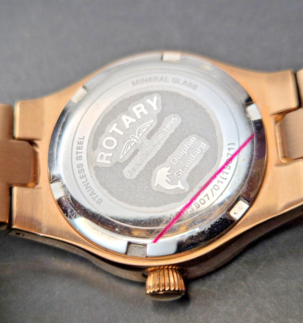 ROTARY Dolphin Standard Women’s Gold Tone Crystal Surround Watch-MINT/Working