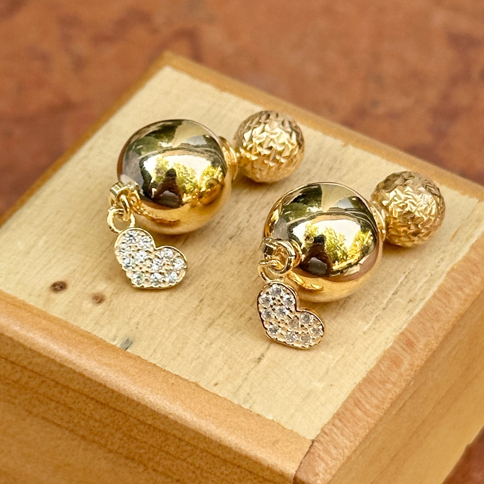 Gold Sterling Silver Shiny High Polished Finish Double-Ended Ball Earrings NEW