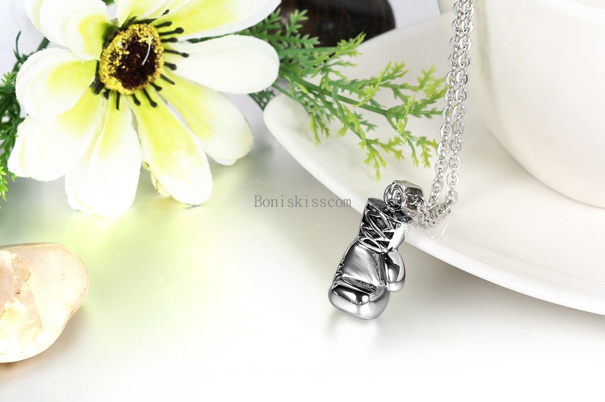 Silver Stainless Steel Boxing Glove Pendant Necklace for Men Men’s Jewelry