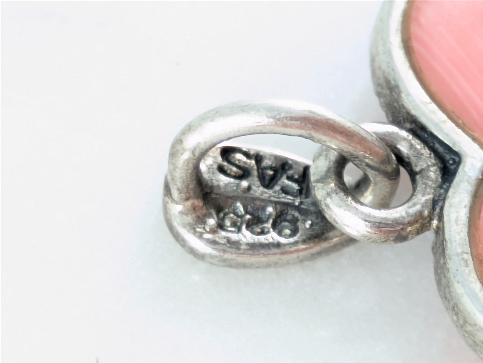 FAS Vintage Solid Sterling Silver Pink Coral Heart Marcasite Pendant 3 Grams