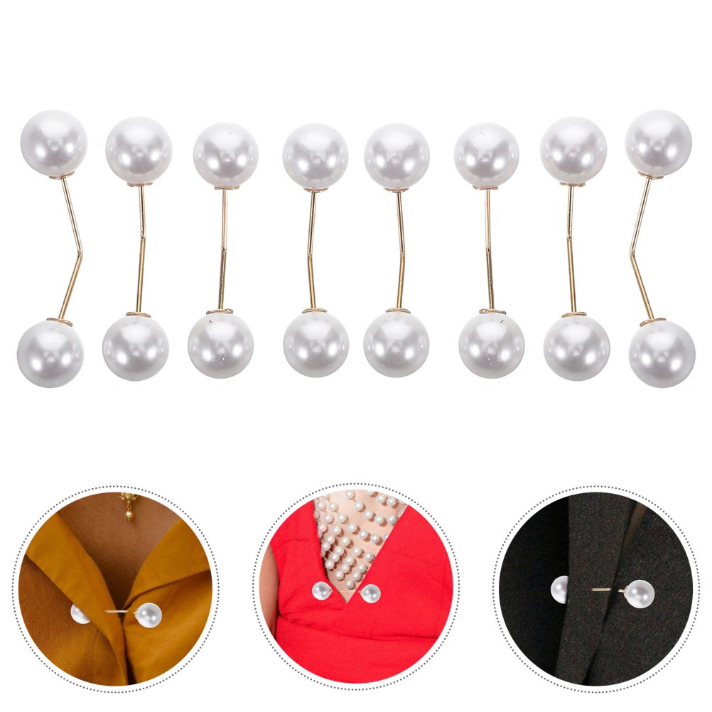 8Pcs White Zinc Alloy Safety Pins Stylish Bead Brooches for Clothing