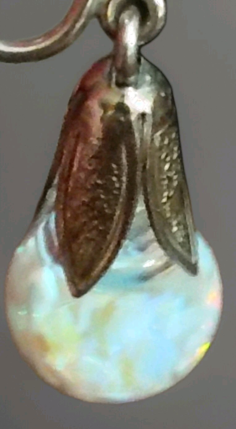 Mid 20th Century Collectible “Opalyte” Earrings, Sterling, Iridescent, Screw On