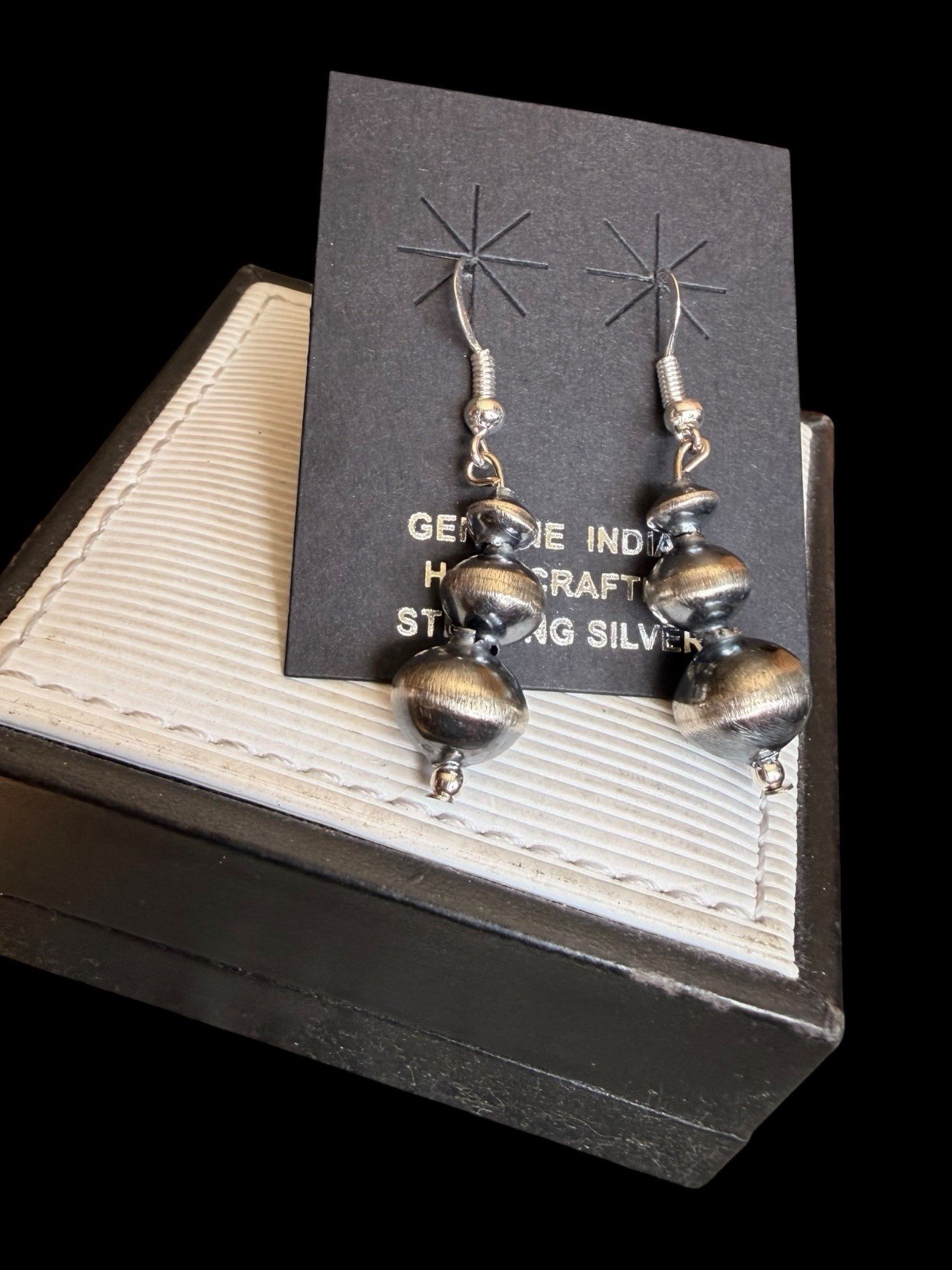 Handmade Navajo Treva Jim Sterling Silver Pearl Drop Hook Earrings