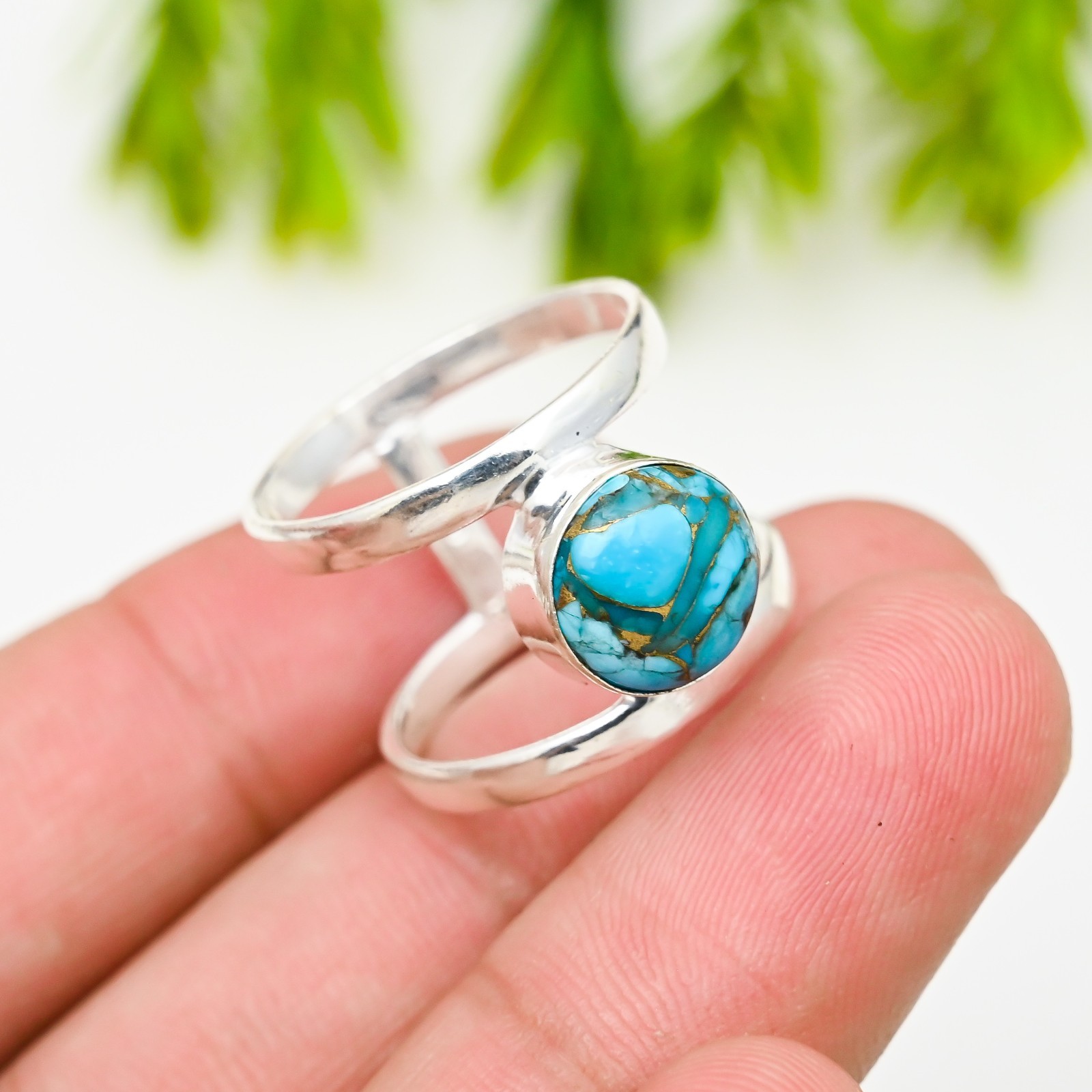 Blue Copper Turquoise Gemstone 925 Sterling Silver Handmade Jewelry Ring