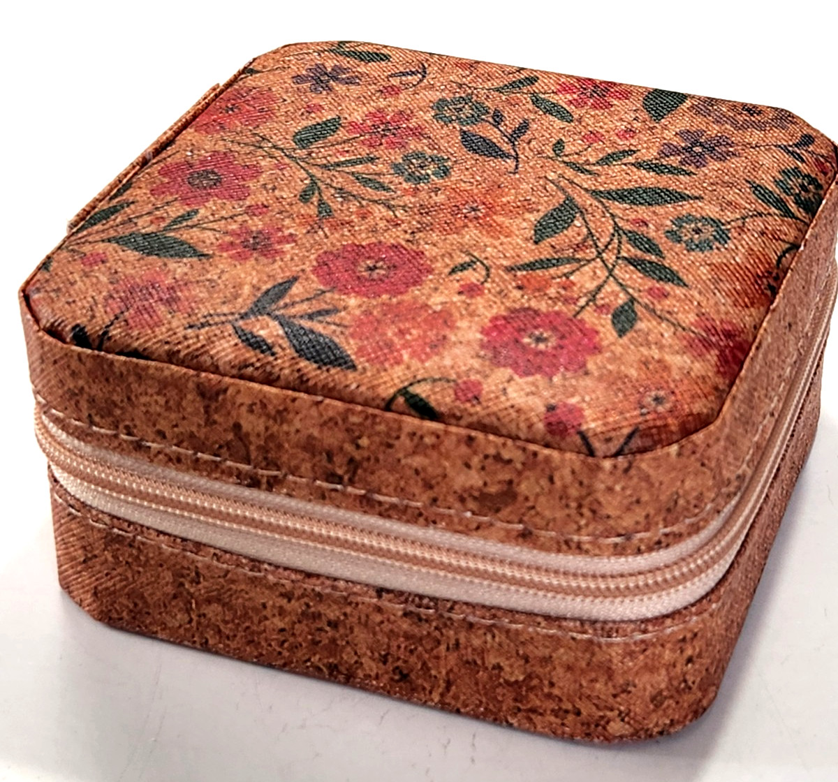 NWOT Travel Jewelry Case w/Zipper Divided Compartments Colorful Flower Design