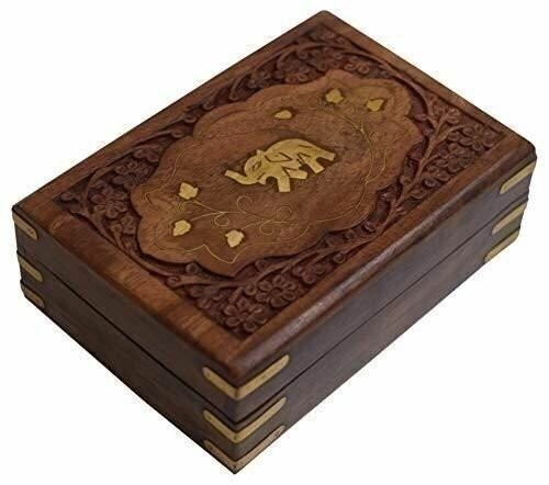 Rosewood Keepsake Box Jewelry Trinket Organizer Handcrafted Elephant and Floral