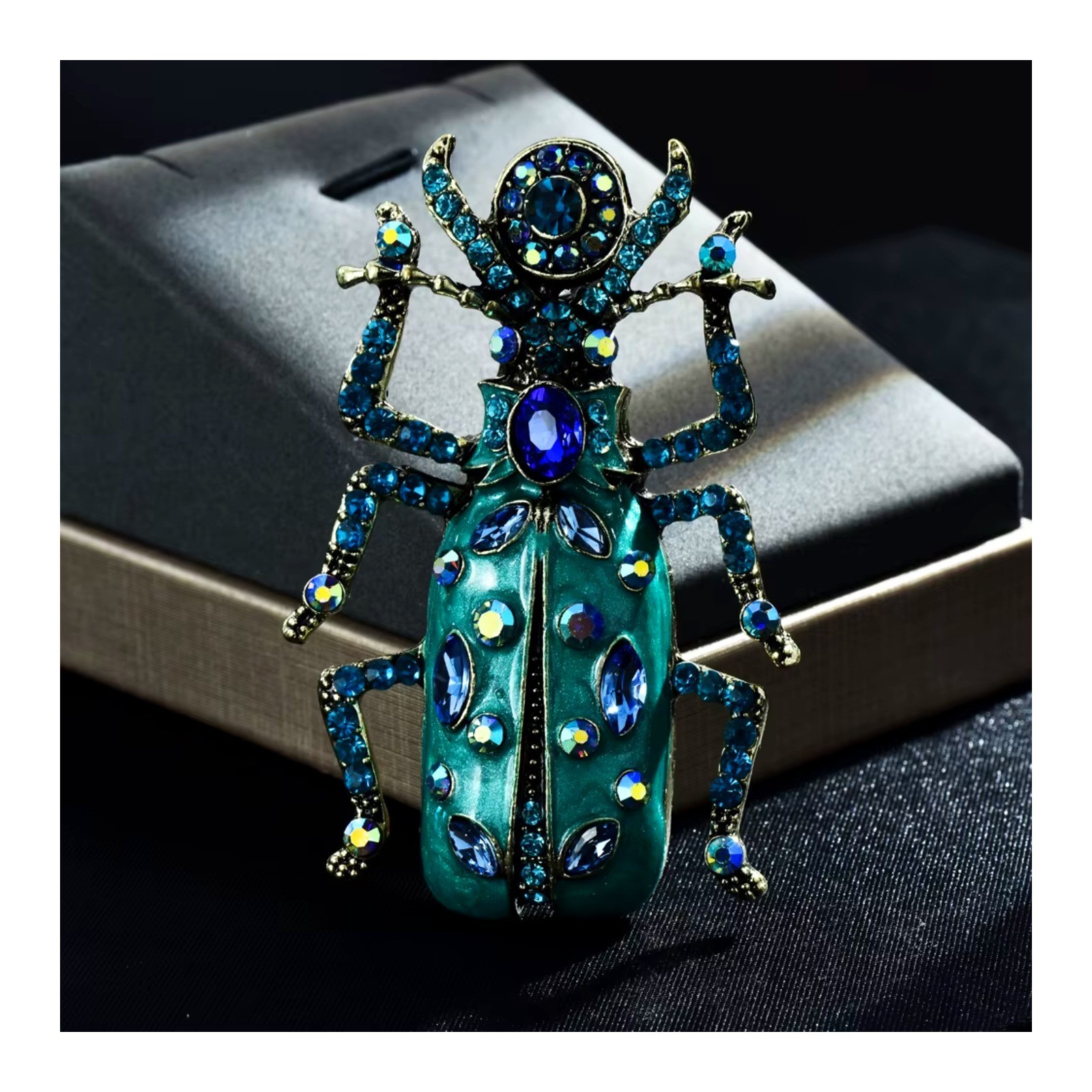 Crystal Scarab Beetle Brooch Pin Rhinestone Enamel Egyptian Women Gift