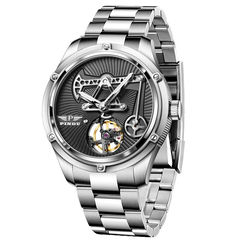 PINDU Men’s Luxury Dress Watch 45.5mm Steel Analog Oil Well Watch Luminous