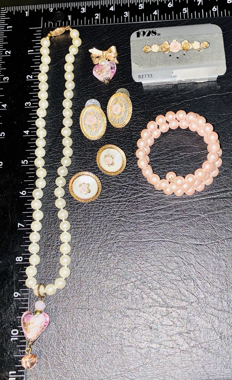 Vintage Romantic Jewelry Lot 1928 NOS Brooch Rose Earrings Pearls Necklace Etc