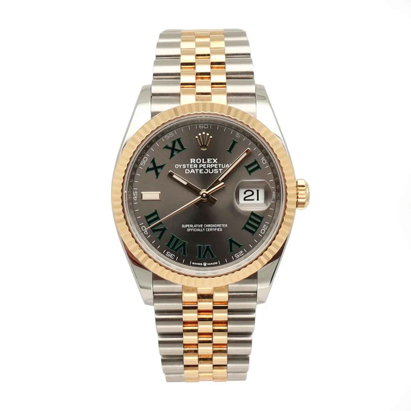Rolex Datejust 36mm Steel 18k Yellow Gold Steel Wimbledon Dial Watch 126233