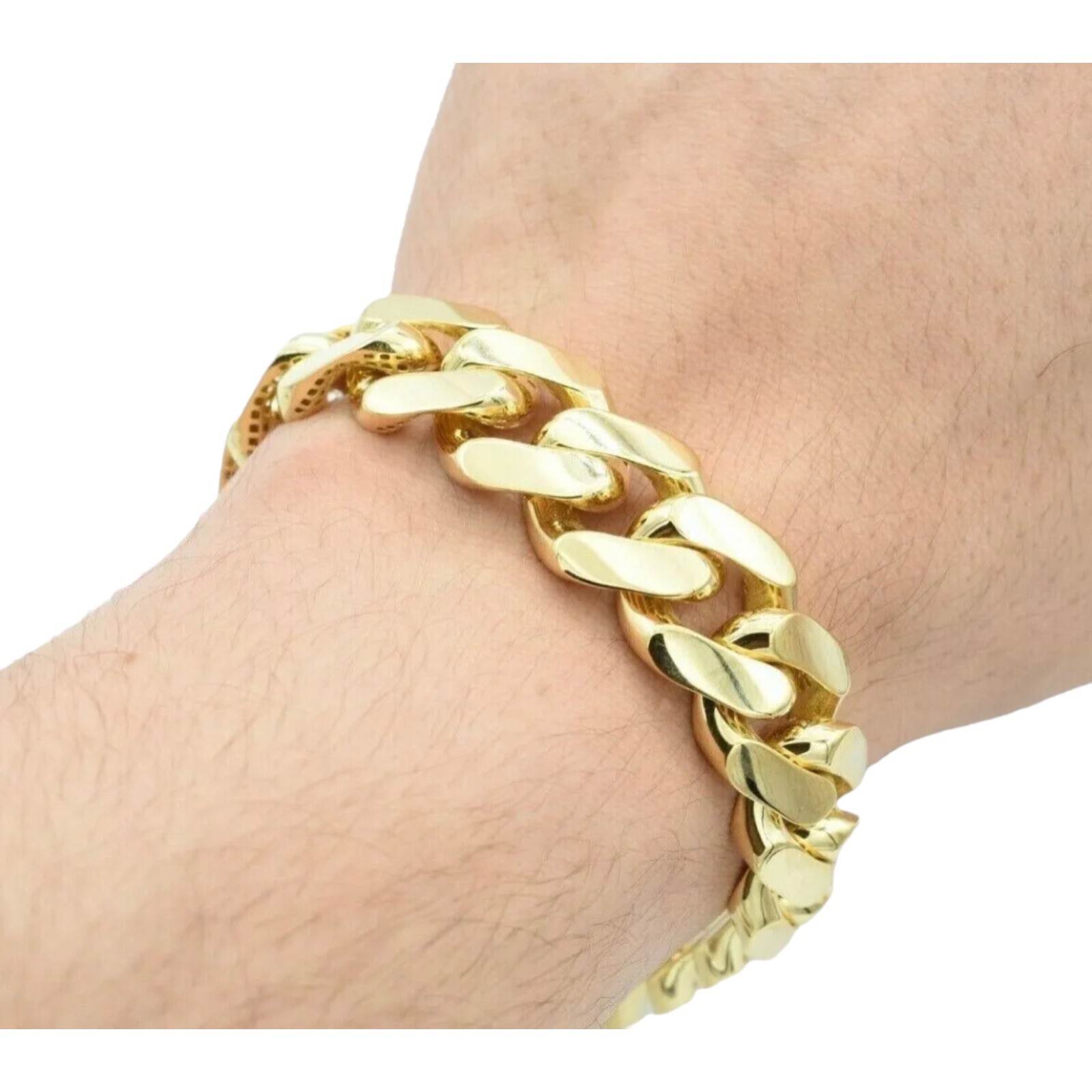 Real 10K Yellow Gold Cuban Royal Monaco Link Plain Bracelet 8″ Box Clasp 13mm