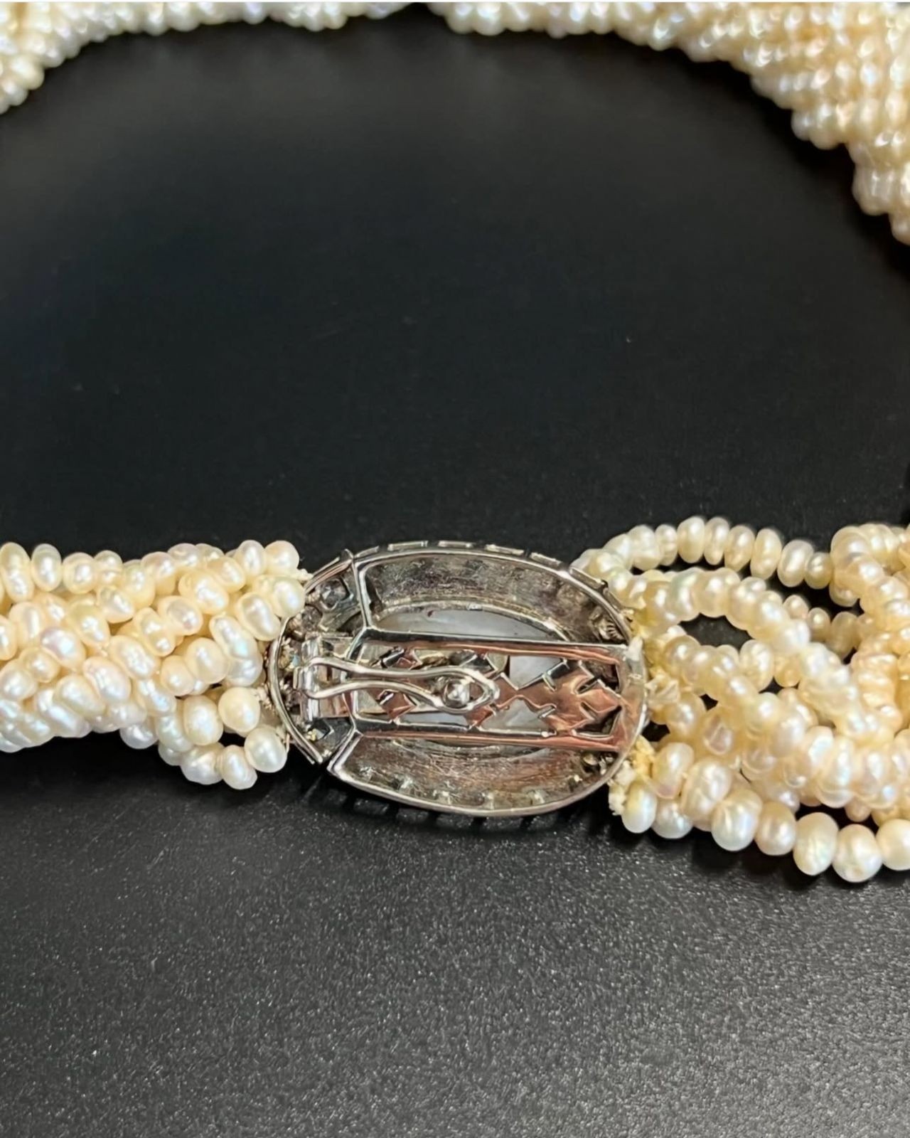 Vintage 10 Strand Natural Pearl Choker Necklace White Pearls Statement 38cm!!