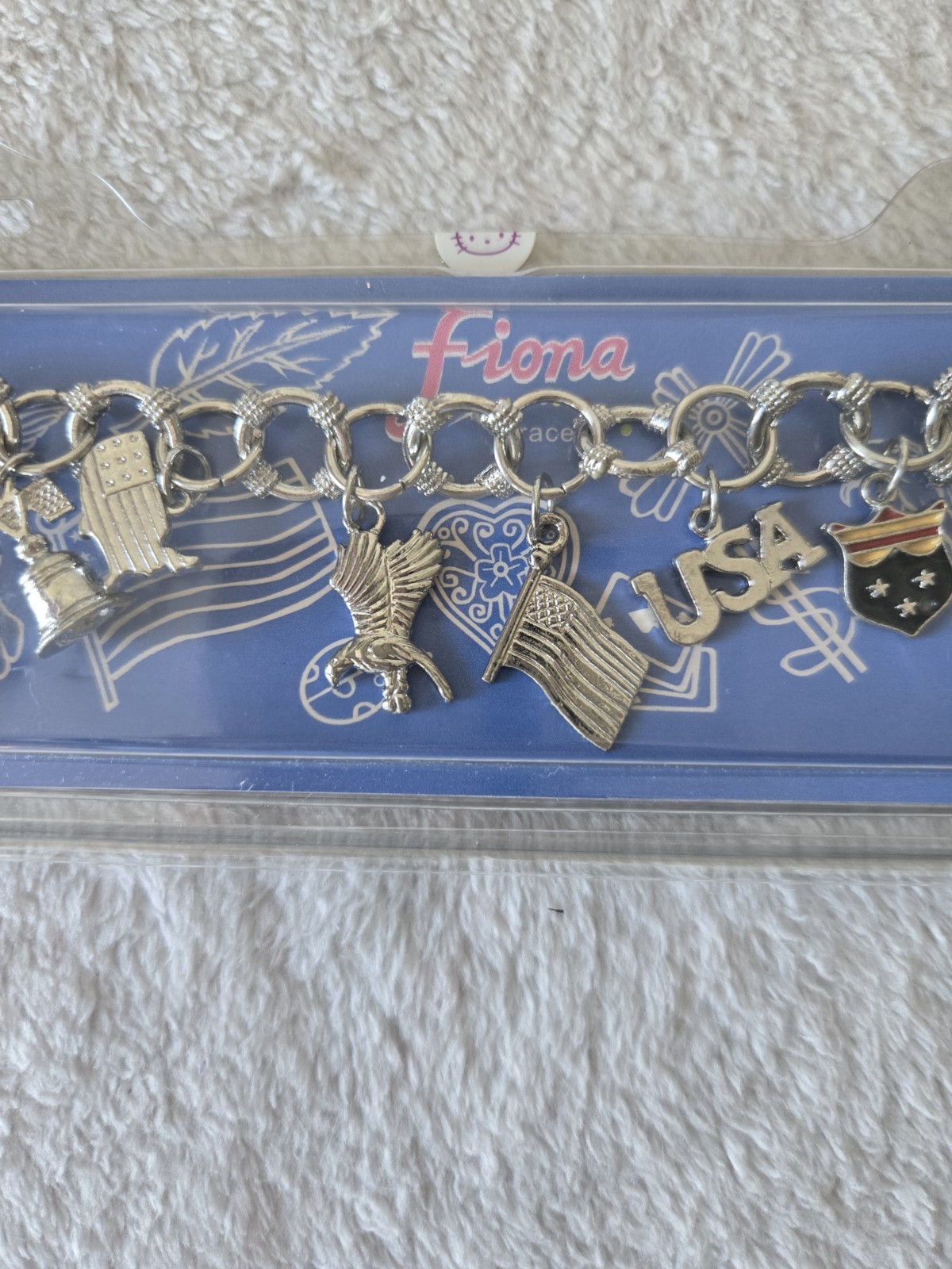 2000s Womens USA Inspired FIONA Charm Bracelet NEW IN PACKAGE Silver Tone