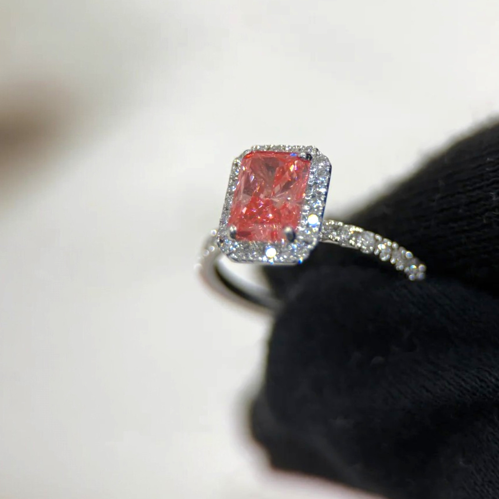 2.70 Ct Radiant IGI Lab Created Fancy Vivid Pink Diamond Women Ring 950 Platinum