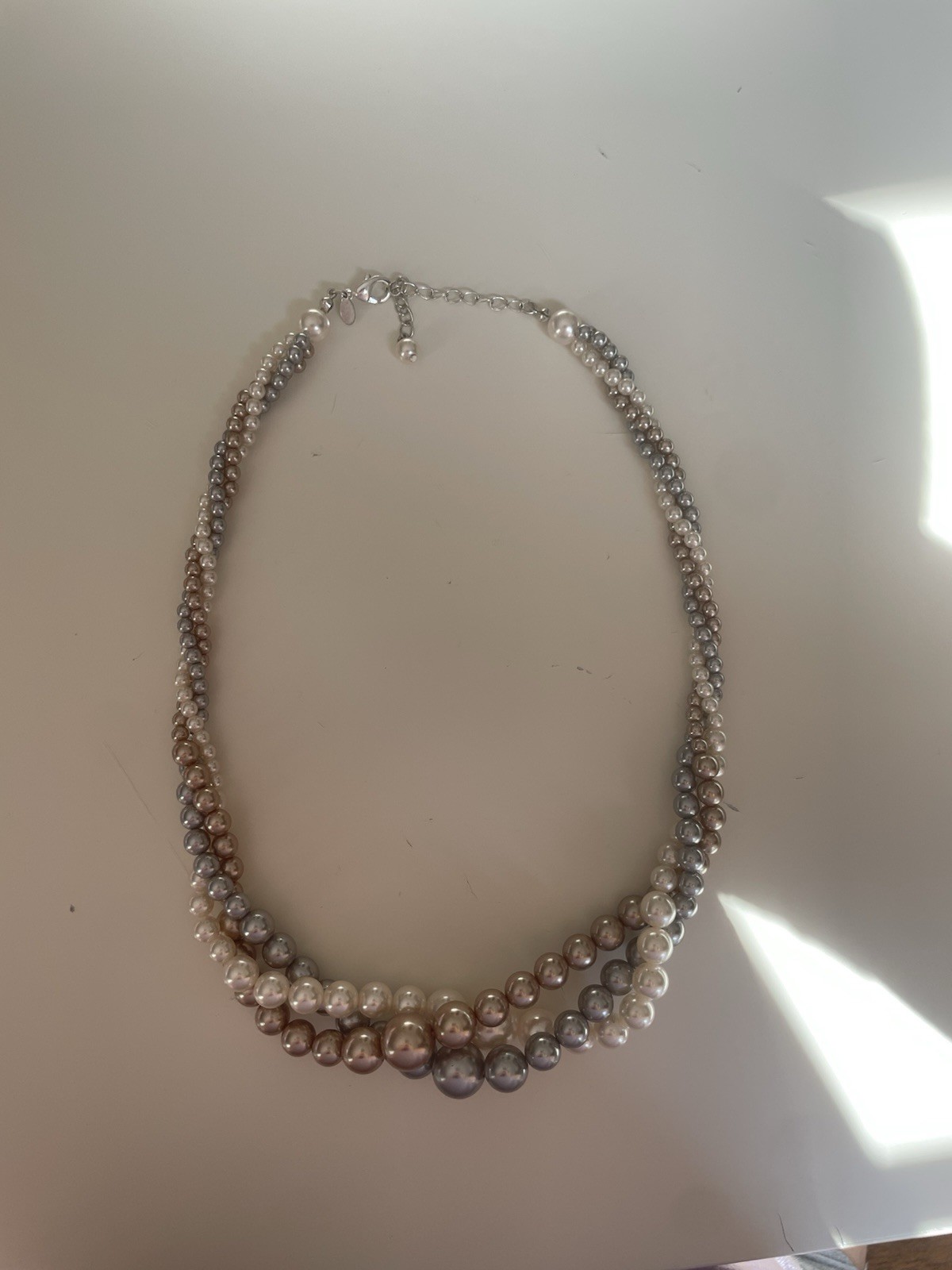 Multicolor Faux Pearl Multi-Strand Beaded Necklace Silver Tone Signed RMN