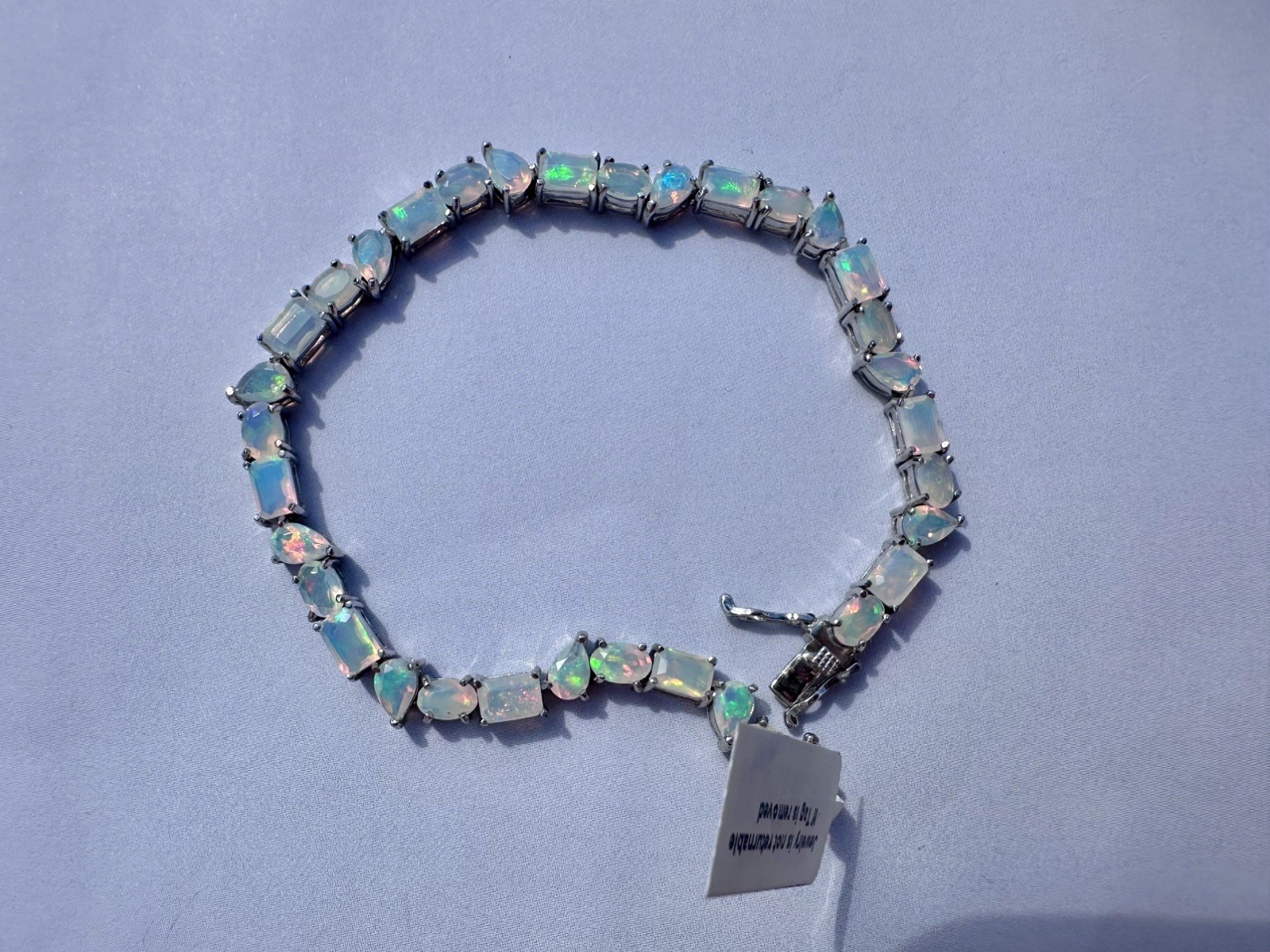 Stunning Genuine Opal Bracelet In Sterling Silver