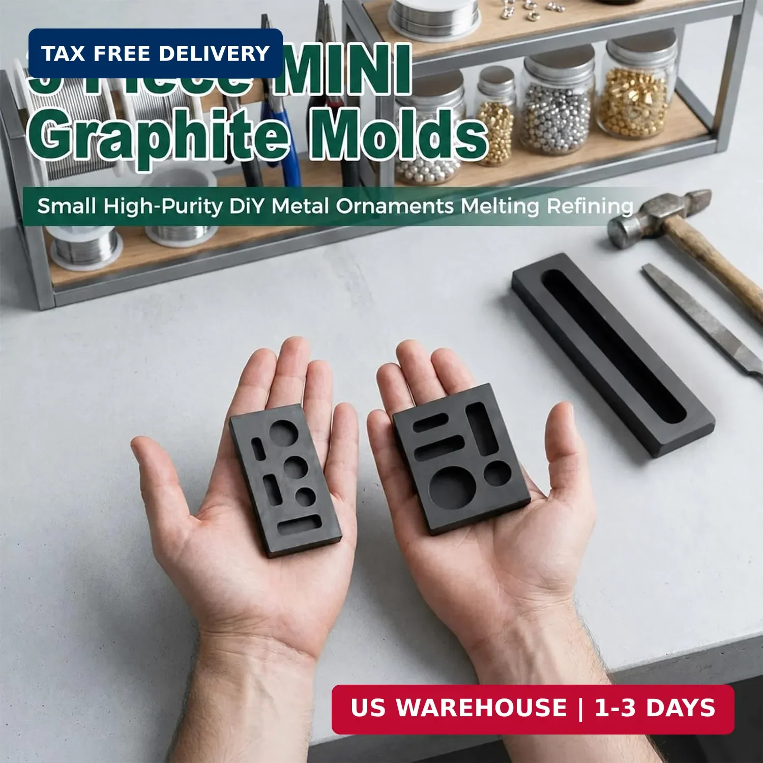 3 Sizes Graphite Casting Mold Set for Gold Silver Copper, High Purity Ingot Mold