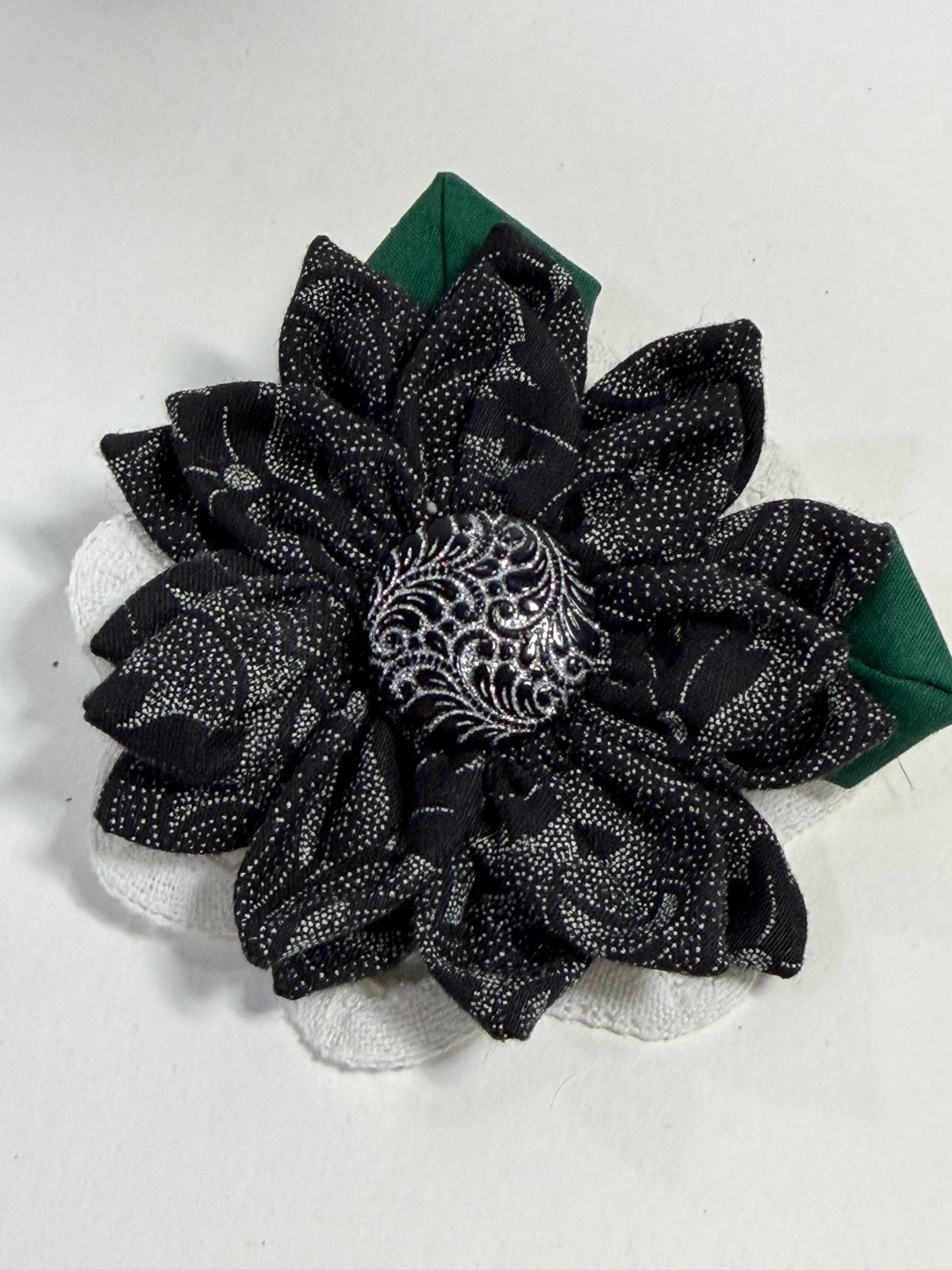 Lot of 6 Black Fabric Flower Brooches Handmade Upcycled Ribbon Lace Pins
