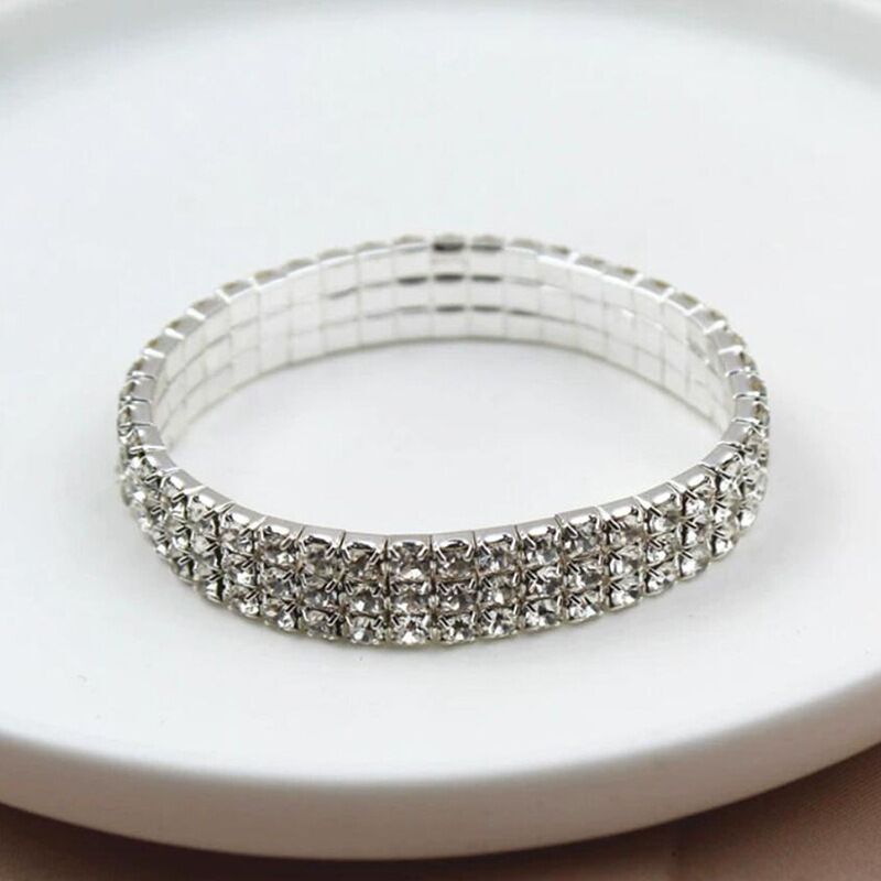 Woman Bling Bling Starry CZ Multiple Layers Bracelet Bangle Wristband Elastic