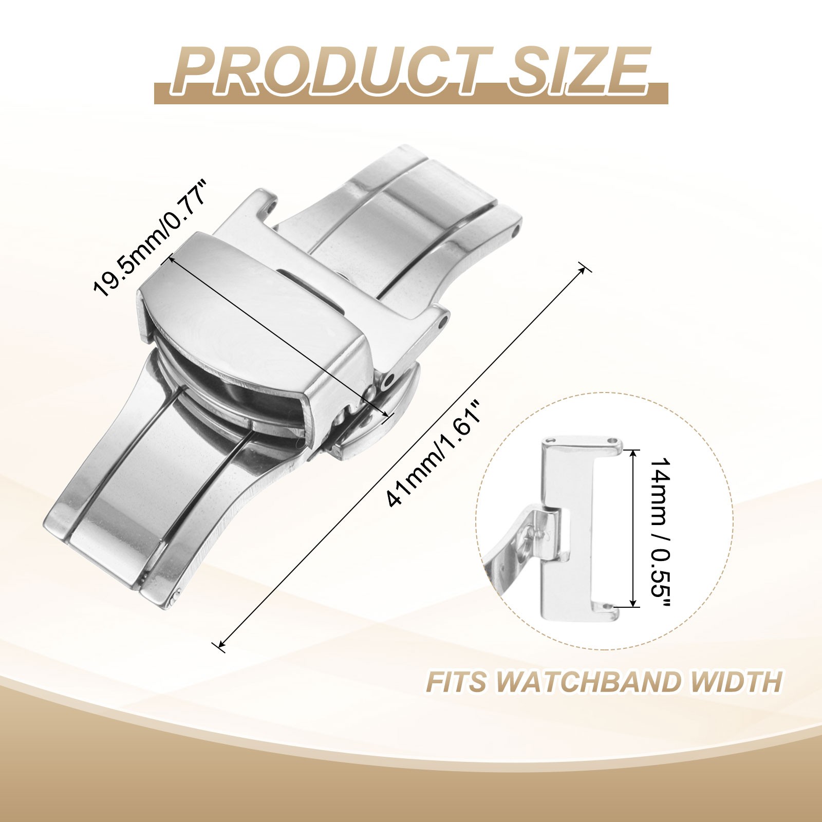 Stainless Steel Deployment Clasp 14mm Butterfly Folding Buckle Silver