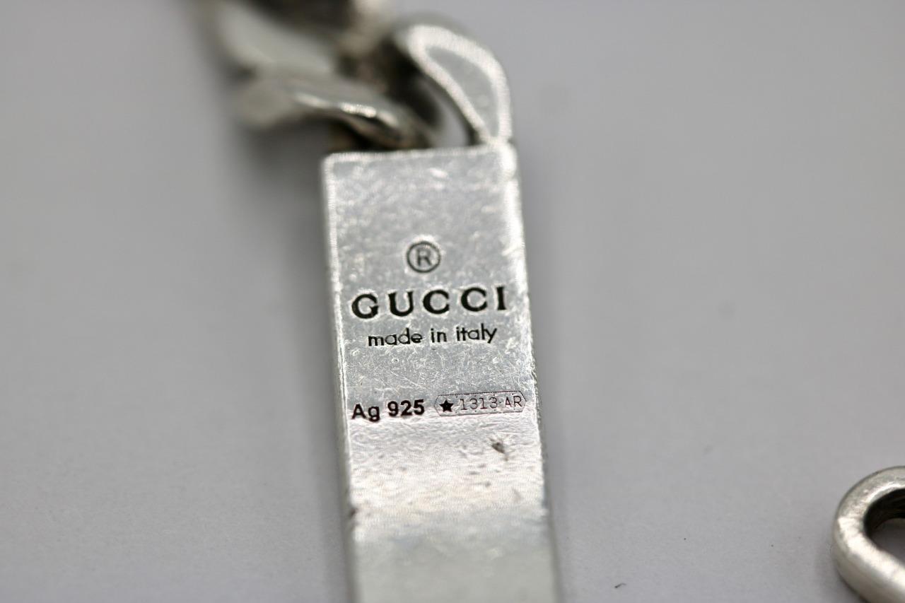 Authentic 925 Sterling Silver Men’s Gucci Ghost Bar ID Curb Link Bracelet